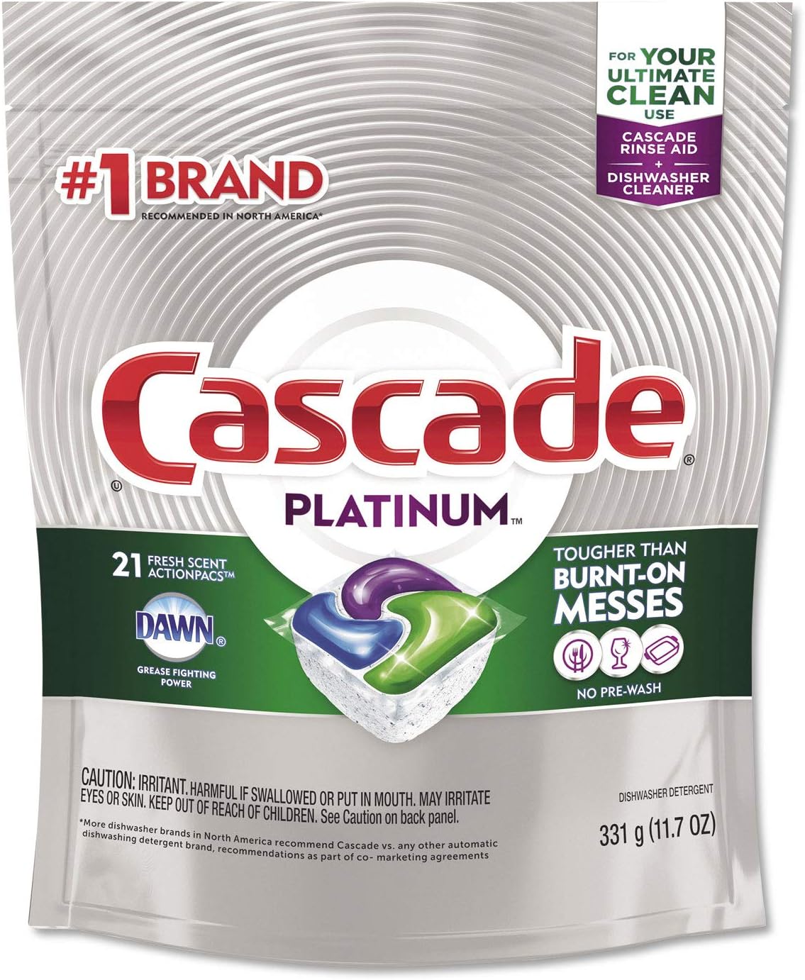 Cascade Platinum Dishwasher Pods, Detergent, Soap Pods, Actionpacs with Dishwasher Cleaner and Deodorizer Action, Fresh, 62 Count