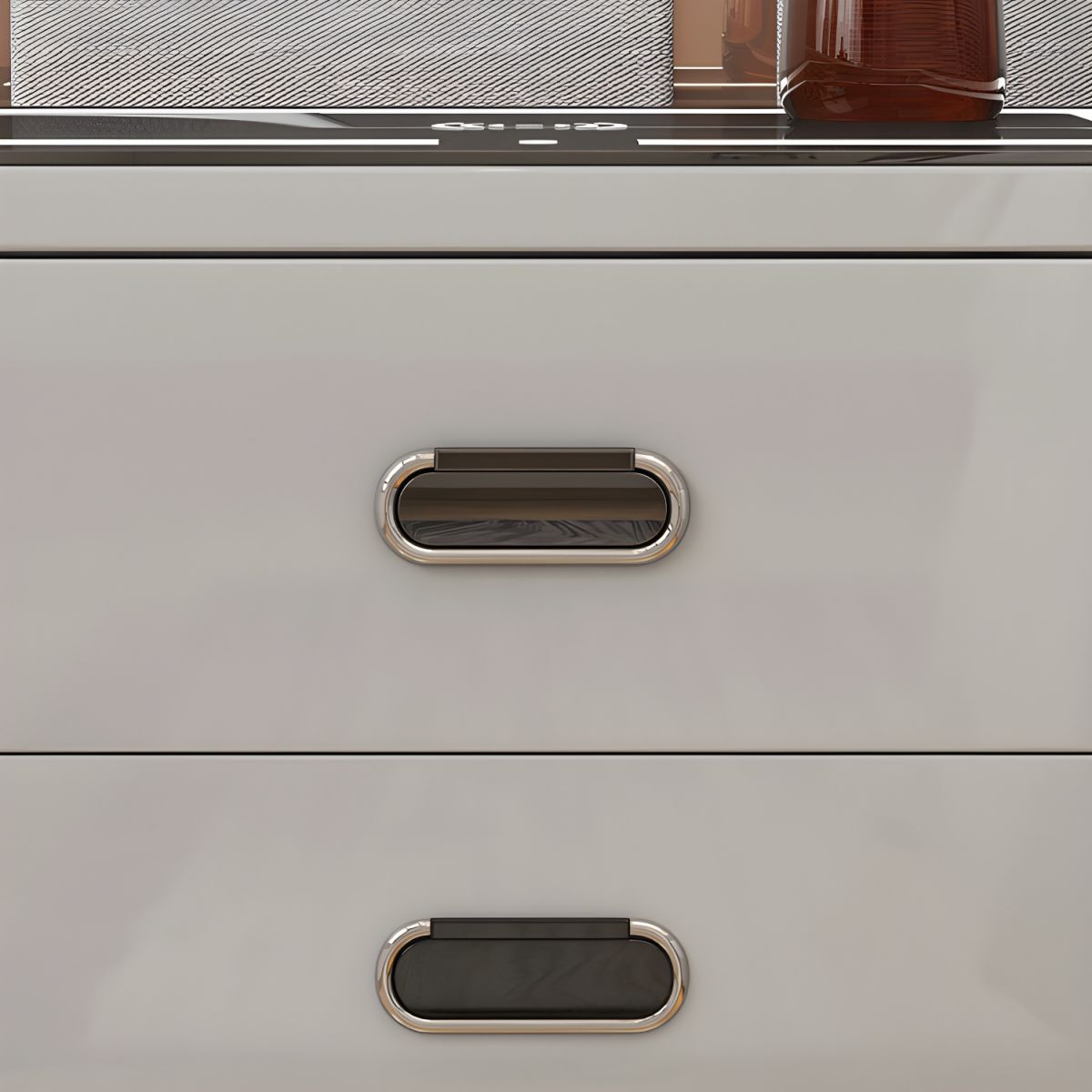 Modern Wood Nightstand with Glass Top and Drawers