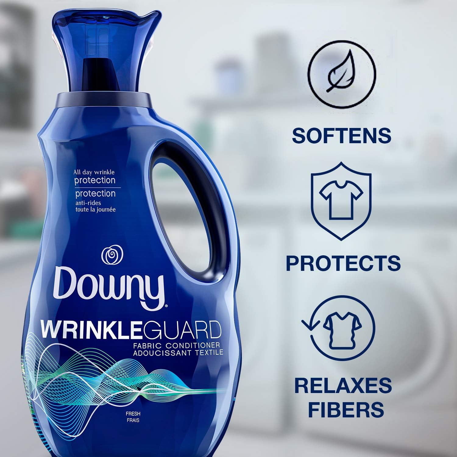 Downy WrinkleGuard Liquid Fabric Softener and Conditioner, Fresh, 48 fl oz 48 Loads, Pack of 2