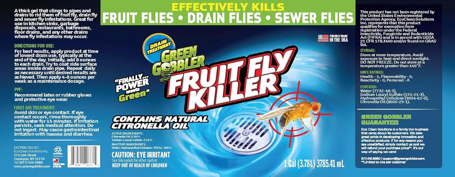Green Gobbler Drai FLI Fruit Goodbye Gel Treatment | Drain Fly Killer, Assorted