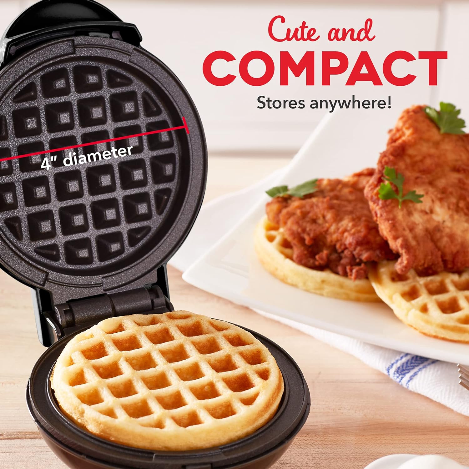 DASH Mini Waffle Maker - 4” Waffle Mold, Nonstick Waffle Iron with Quick Heat-Up, PTFE Nonstick Surface - Perfect Mini Waffle Maker for Kids and Families, Just Add Batter (Aqua)