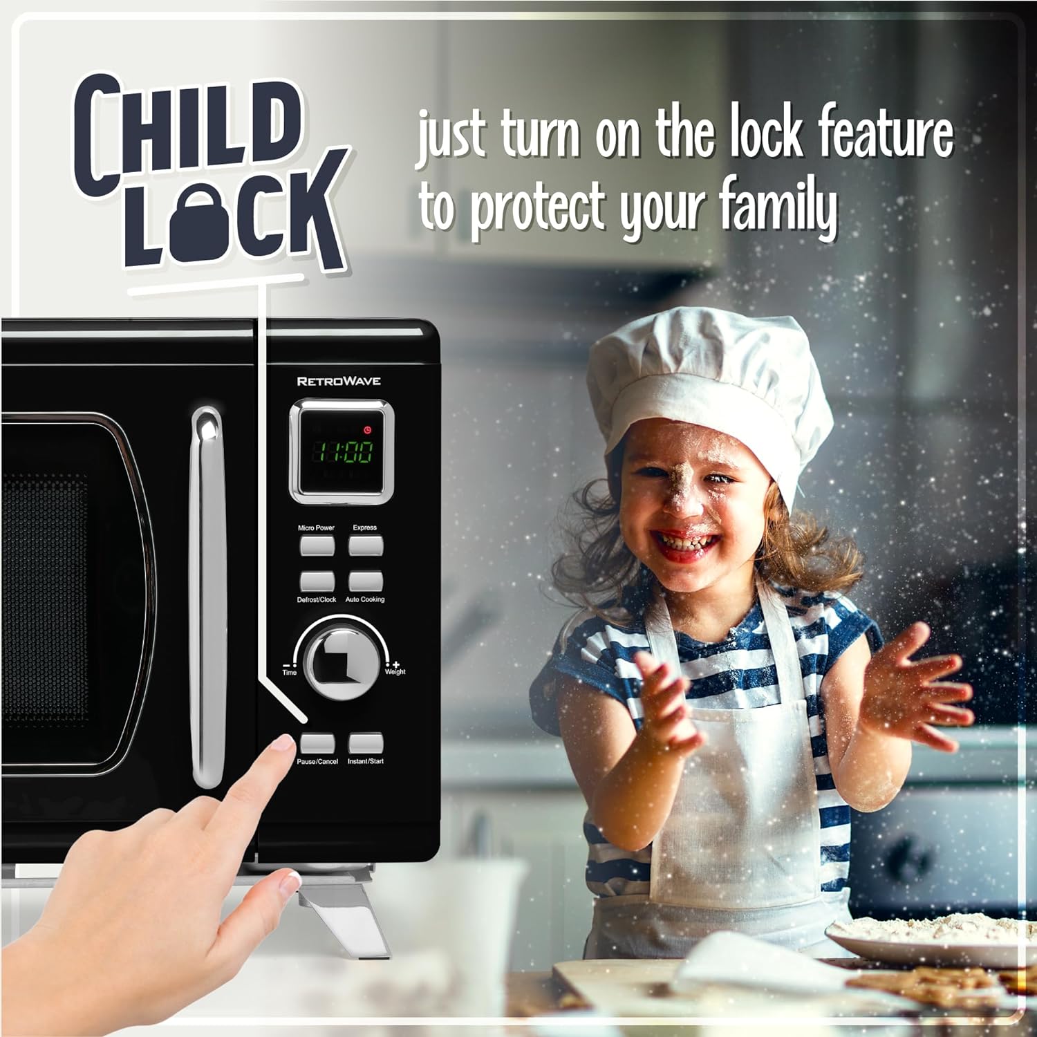 Nostalgia Retro Compact Countertop Microwave Oven - 0.7 Cu. Ft. - 700-Watts with LED Digital Display - Child Lock - Easy Clean Interior - Aqua