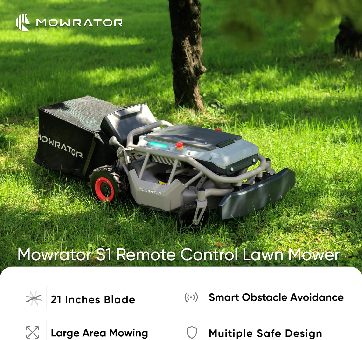 Remote Control Lawn Mower S1 2WD 56V18Ah, Multi-Functions RC Lawn Mower with 1.8-4.6 Inch Cutting Height 21 Inch Real Blade for Mowing 1.12 Acres