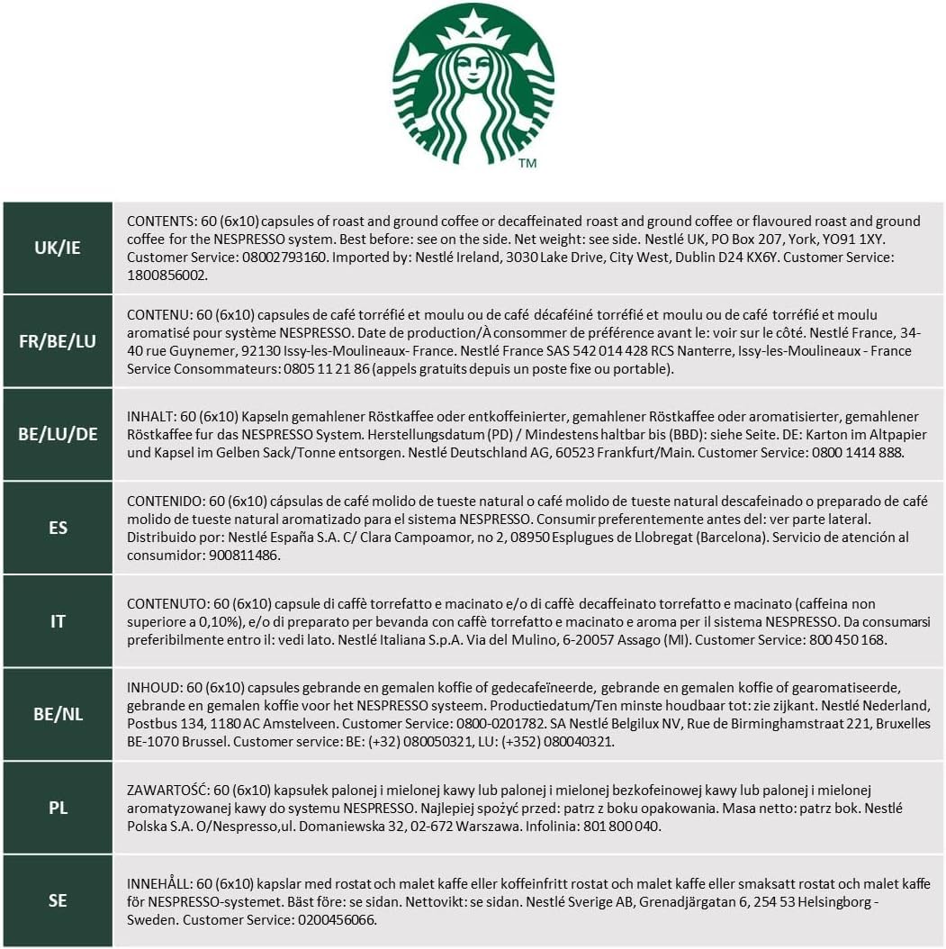 Starbucks by Nespresso Original Line Dark Roast Espresso, 50-count Espresso Pods