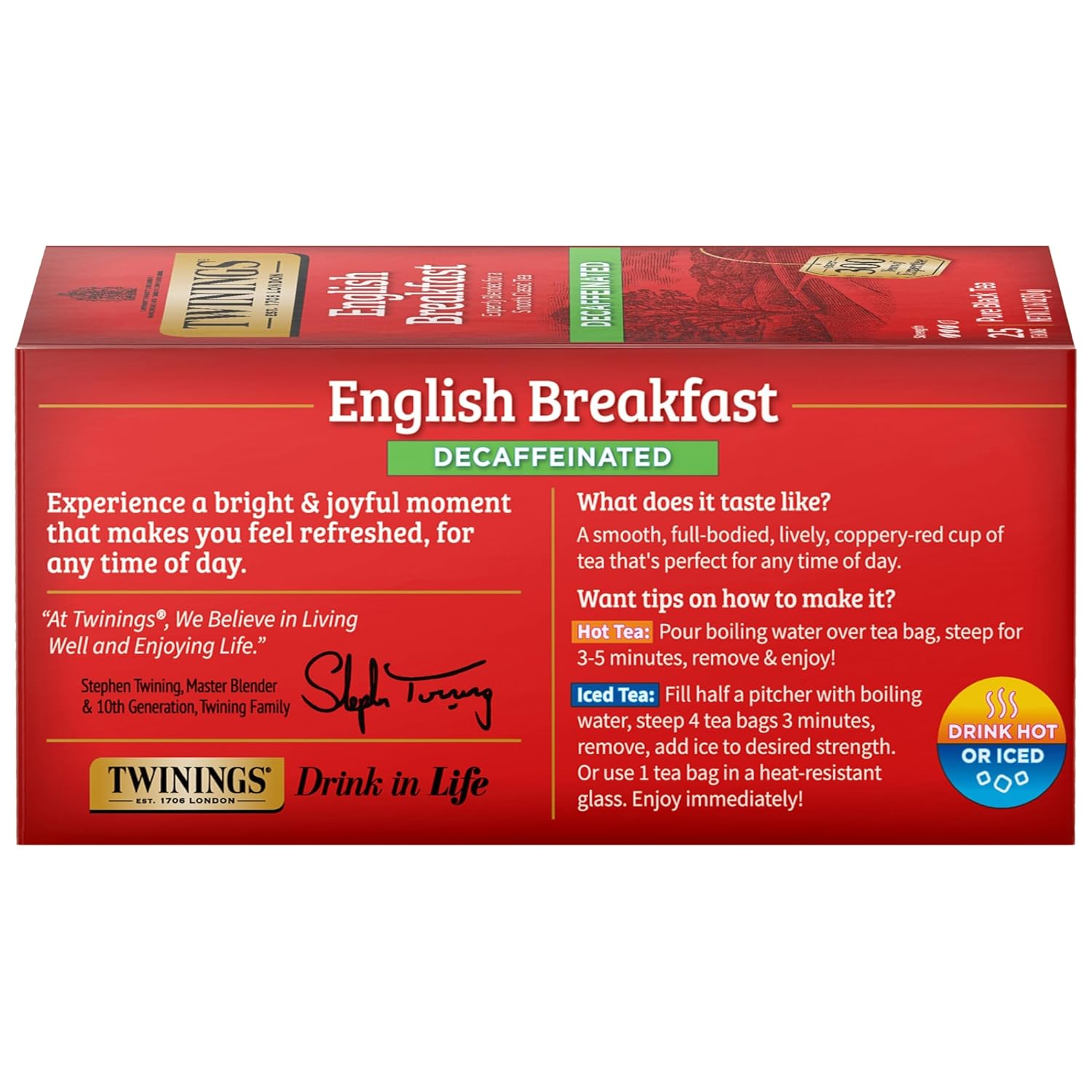 Twinings English Breakfast Black Tea Individually Wrapped Bags, 100 Count (Pack of 1), Smooth, Flavourful, and Robust, Caffeinated, Enjoy Hot or Iced | Packaging May Vary