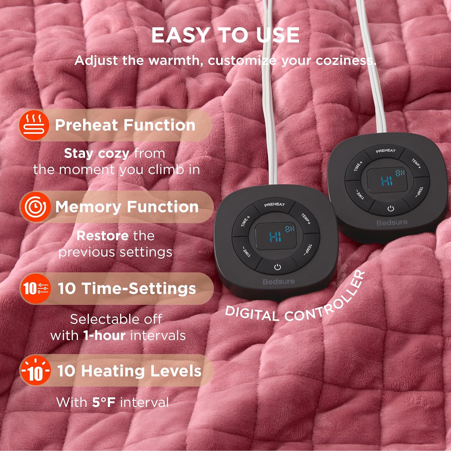 Bedsure Heated Blanket Electric Throw - Soft Flannel Electric Blanket, Heating Blanket with 4 Time Settings & 6 Heat Settings, Warm Blanket Gift for Grandma (50x60 inches, Grey)