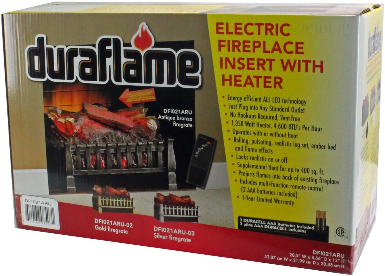 duraflame Electric Log Set 400 Sq Ft Heater, Faux Logs Insert with Lifelike Flames for Existing Fireplaces, Remote Control Included