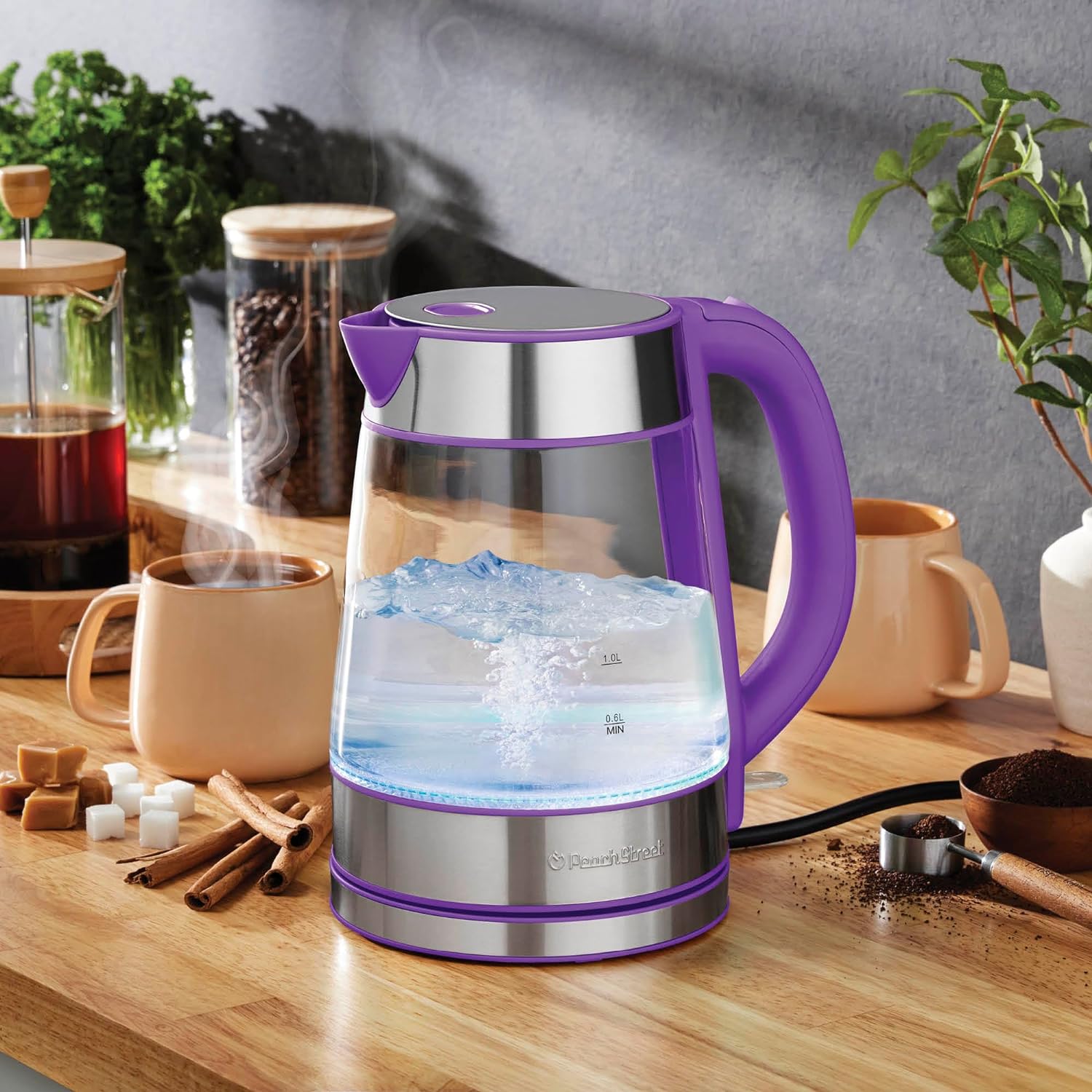 Speed-Boil Electric Kettle For Coffee & Tea - 1.7L Water Boiler 1500W, Borosilicate Glass, Easy Clean Wide Opening, Auto Shut-Off, Cool Touch Handle, LED Light. 360° Rotation, Boil Dry Protection