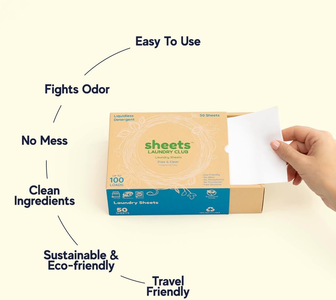 Sheets Laundry Club - 50 Fresh Linen(up to 100 loads) Laundry Detergent Sheets - 40 Lavender Dryer Sheets, 8oz Lavender Scent Booster Tube. Good for the earth and a breeze to use. Hypoallergenic