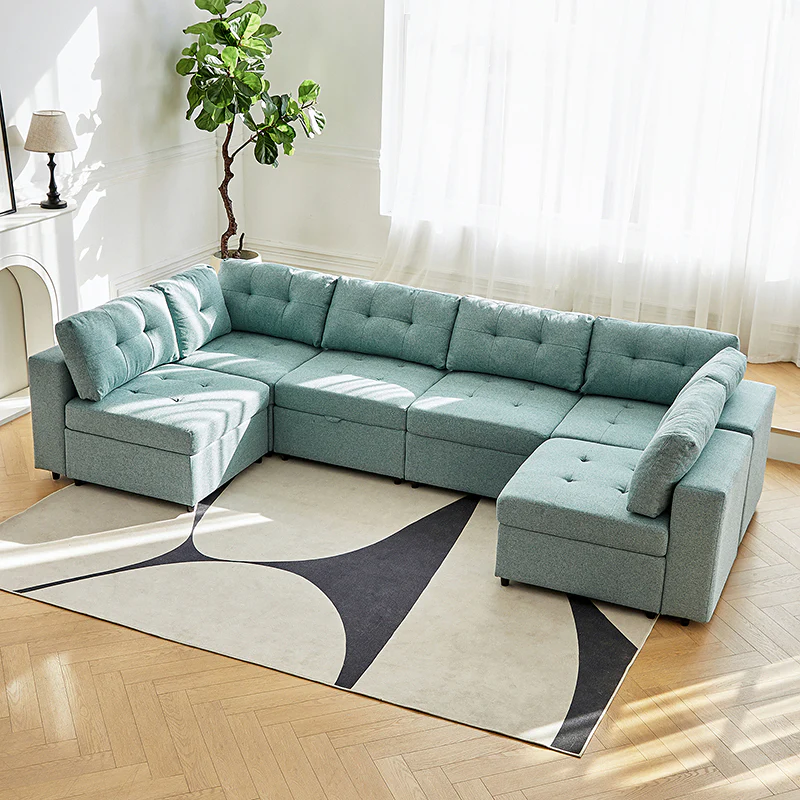 Raquel Sectional Six-Seat Storage Full Armrests Sofa