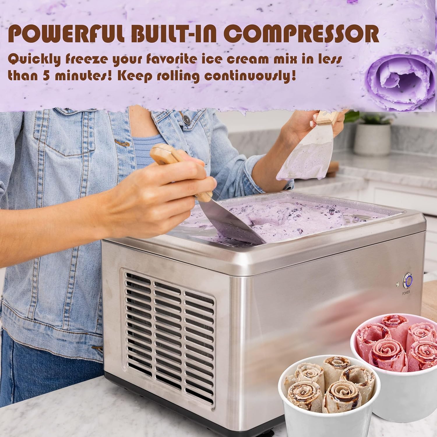 Whynter Ice Cream Maker Machine Automatic 2.1 Qt with Built-in Compressor, LCD Digital Display & Timer, No Pre-Freezing, ICM-200LS, Stainless Steel
