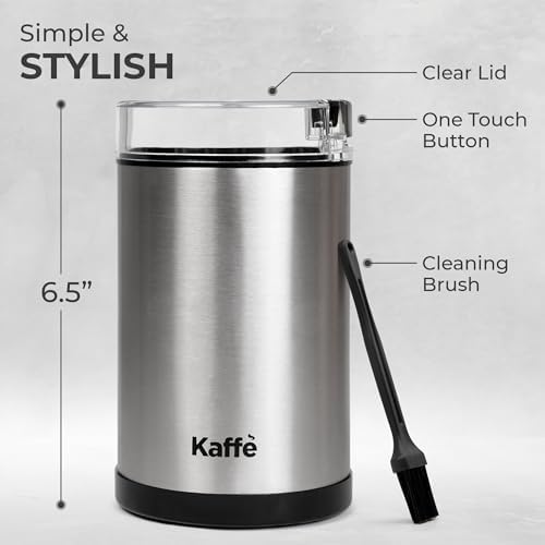 Kaffe One-Touch Coffee Grinder Electric w/Cleaning Brush (3 oz) - Coffee Grinders for Home Use - Up to 12 Cups of Coffee per Grind - Easy On/Off Coffee Bean Grinder - Black