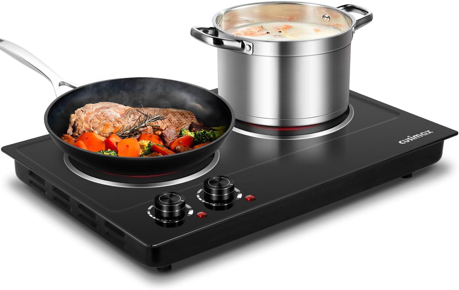 CUSIMAX Electric Hot Plate for Cooking Portable Single Burner 1500W Cast Iron hot plates Heat-up in Seconds Adjustable Temperature Control Stainless Steel Non-Slip Rubber Feet Upgraded Version B101