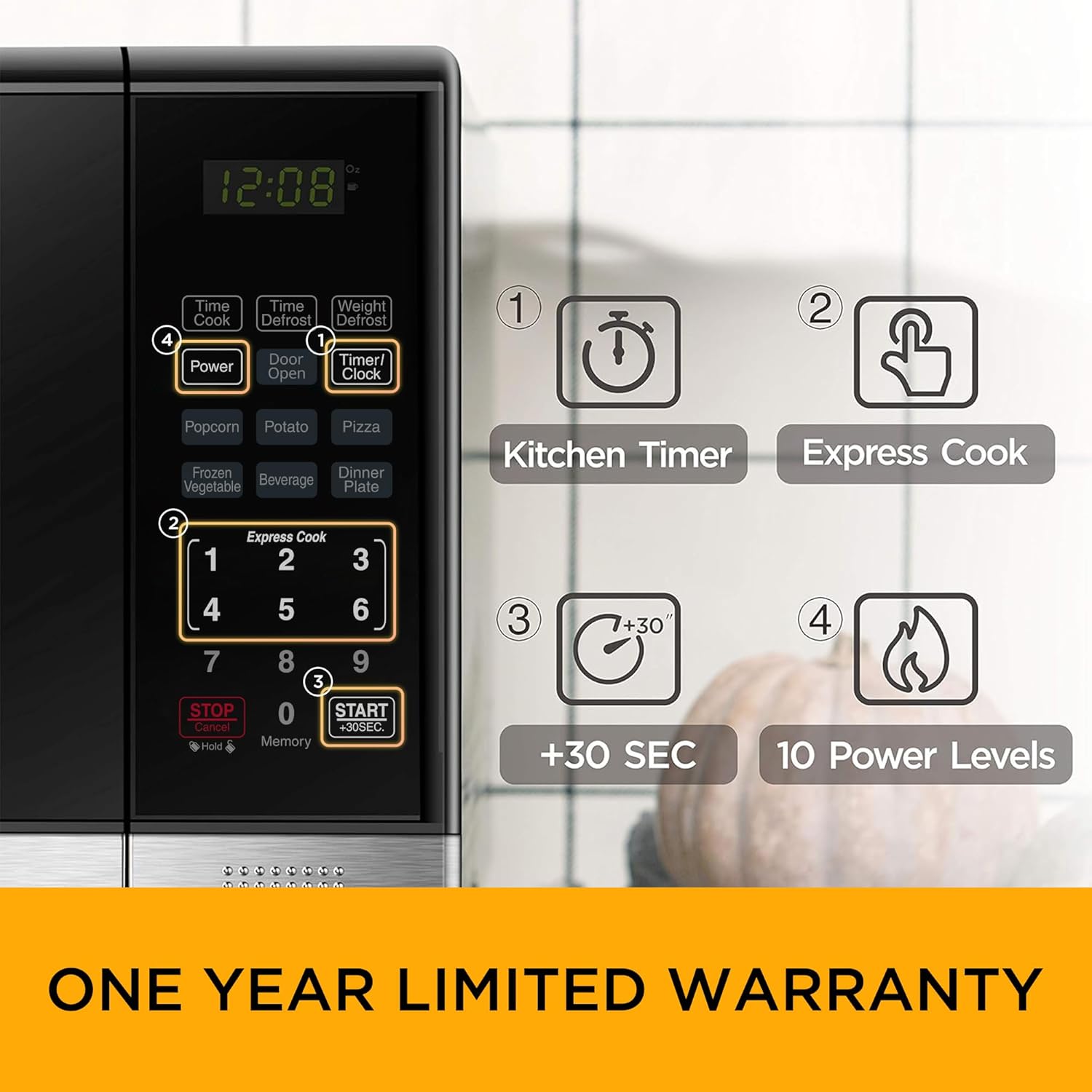 BLACK+DECKER EM720CB7 Digital Microwave Oven with Turntable Push-Button Door, Child Safety Lock, 700W, Stainless Steel, 0.7 Cu.ft