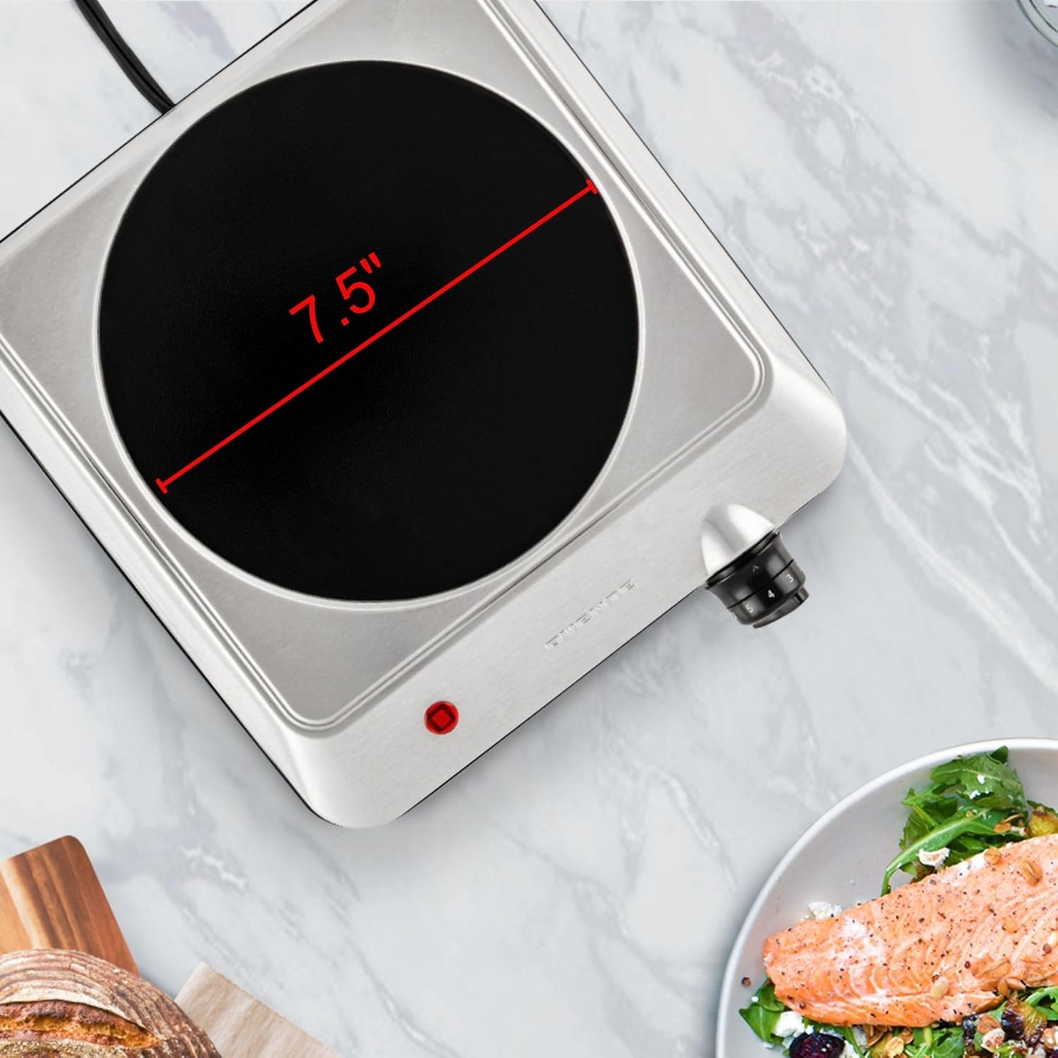 OVENTE Countertop Infrared Single Burner, 1000W Electric Hot Plate with 7” Ceramic Glass Cooktop, 5 Level Temperature Setting & Easy to Clean Base, Compact Stove for Home Dorm Office, Silver BGI101S