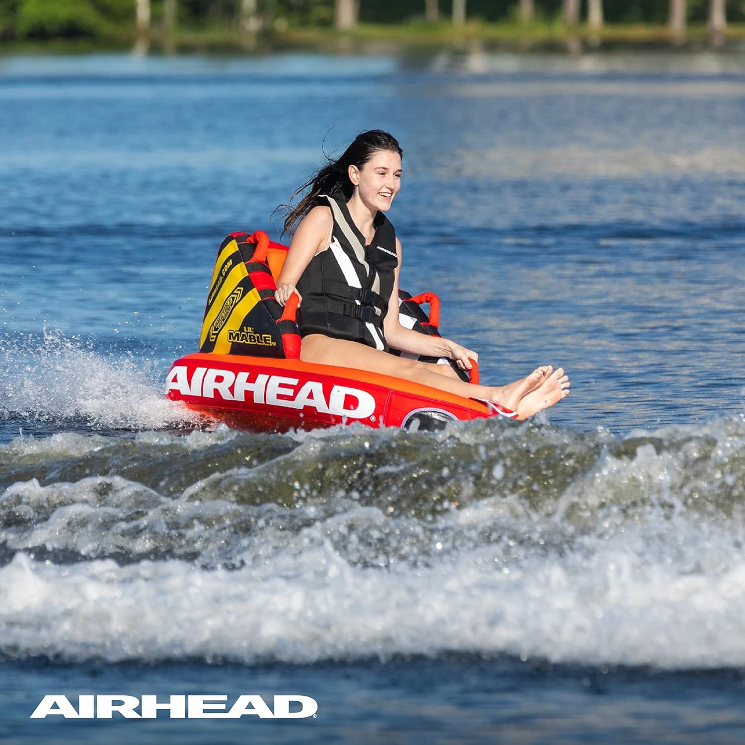 Airhead Mable Inflatable Towable Tube, 1-4 Rider Models, Dual Tow Points, Full Nylon Cover, EVA Foam Pads, Patented Speed Valve, Boat Tubes and Towables
