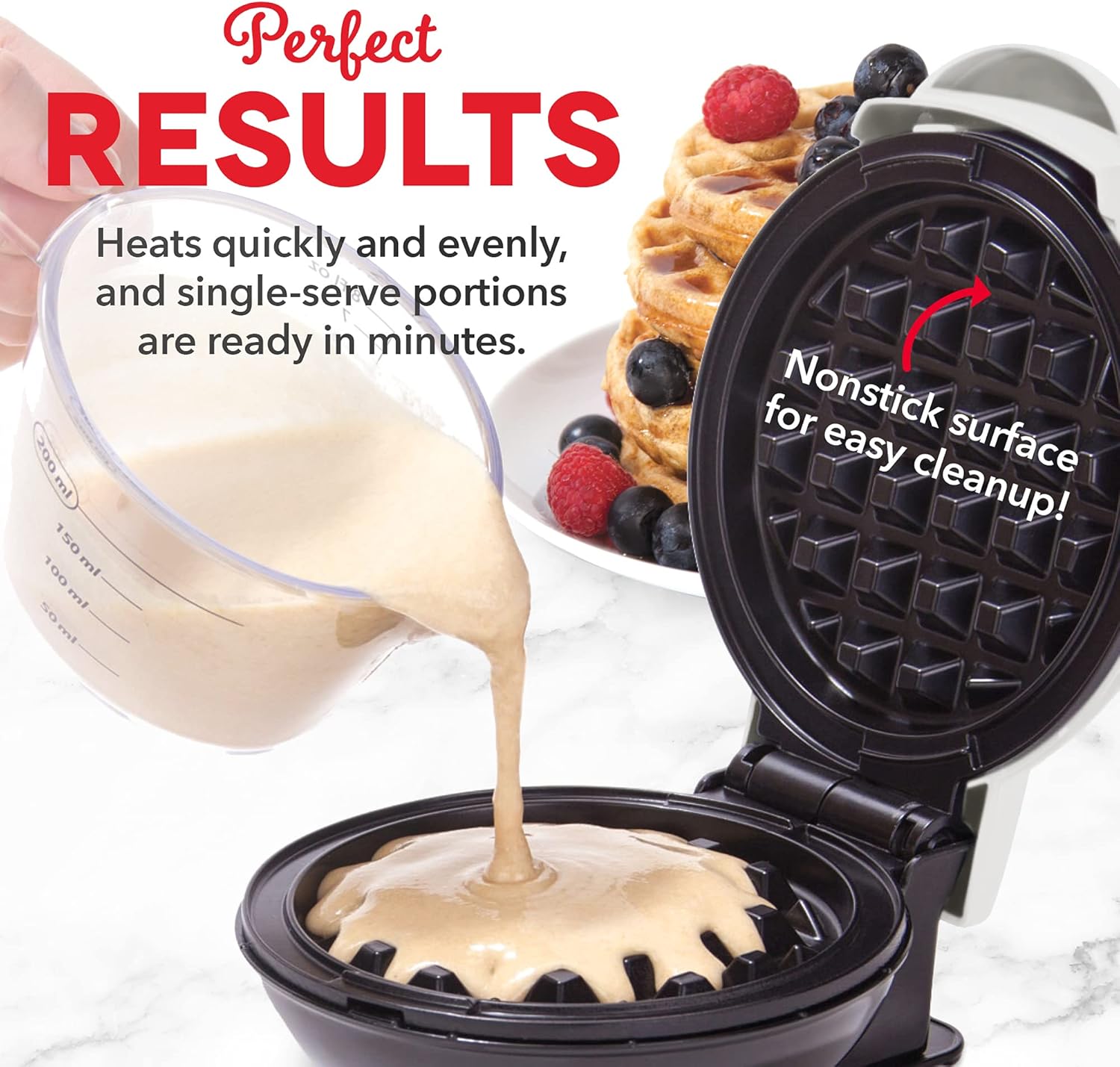 DASH Mini Waffle Maker - 4” Waffle Mold, Nonstick Waffle Iron with Quick Heat-Up, PTFE Nonstick Surface - Perfect Mini Waffle Maker for Kids and Families, Just Add Batter (Aqua)