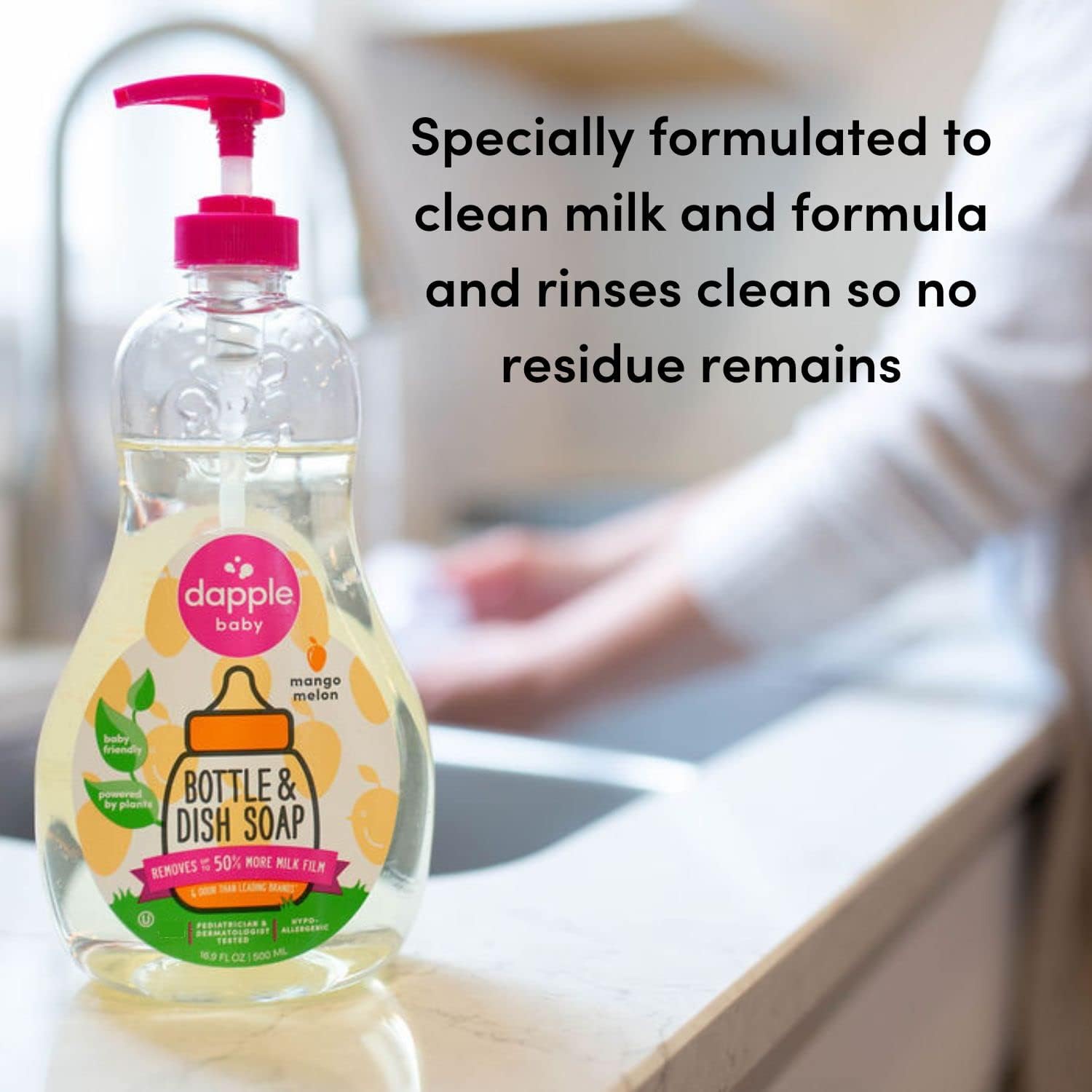 Dapple Baby Bottle Soap, Hypoallergenic Dish Soap for Baby Bottles, Powered by Plants, 1 Pump Included, Packaging May Vary, Fragrance Free, 16.9 Fl Oz (Pack of 3)