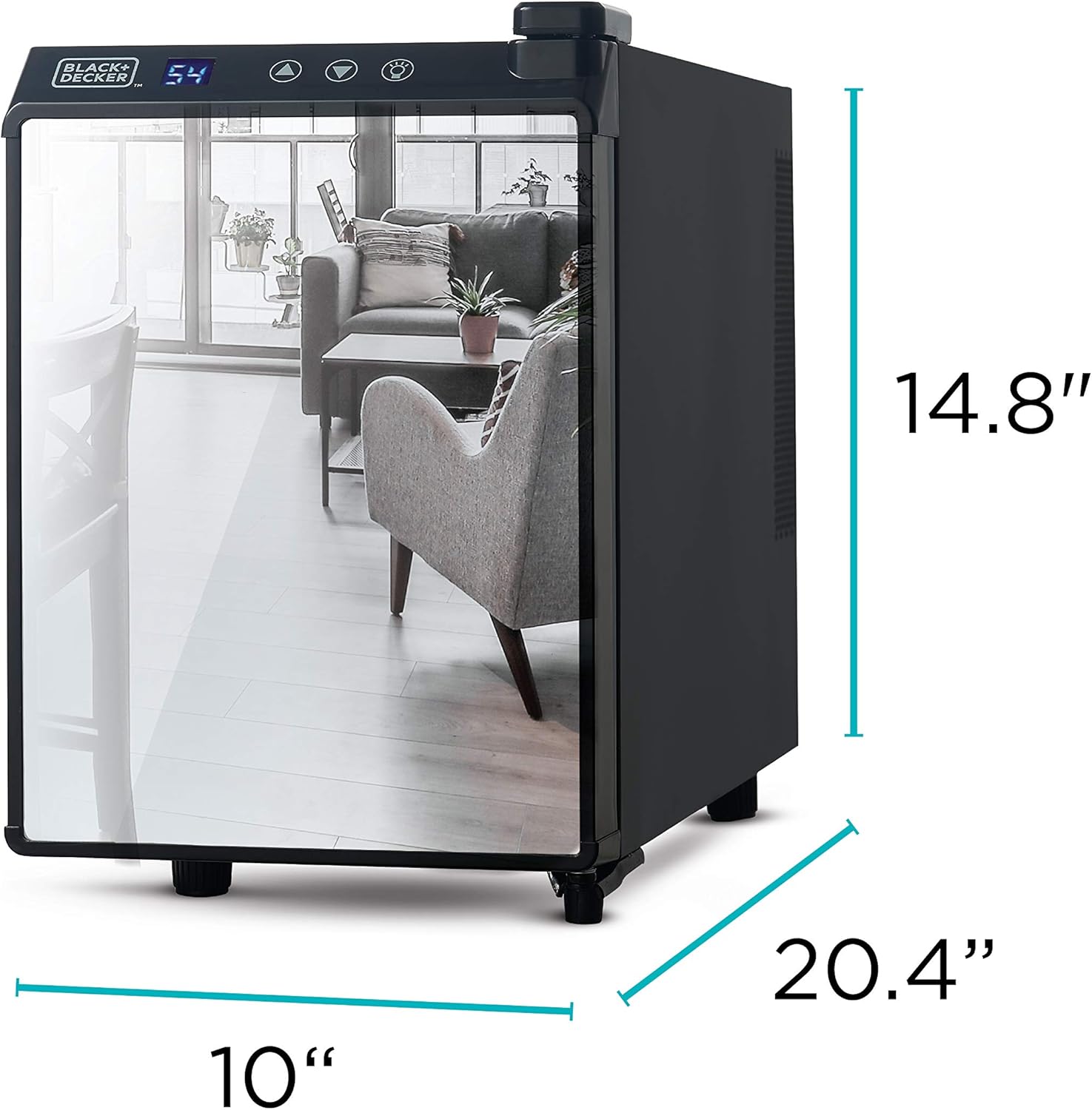 BLACK+DECKER Wine Fridge 12 Bottles, Thermoelectric Wine Cooler Refrigerator with Mirrored Front, Freestanding 12 Bottle Wine Fridge, BD60336