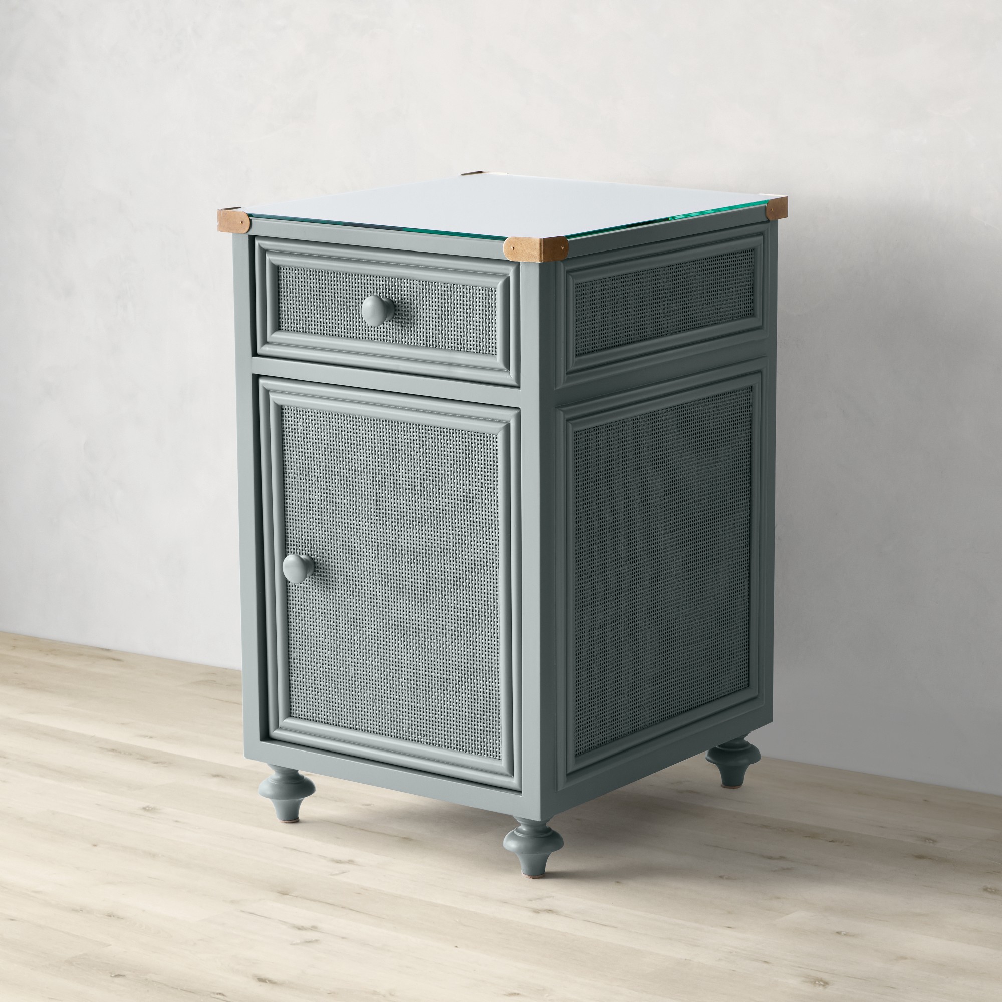 Sylvie Cane 1-Drawer Cabinet Nightstand (18”)