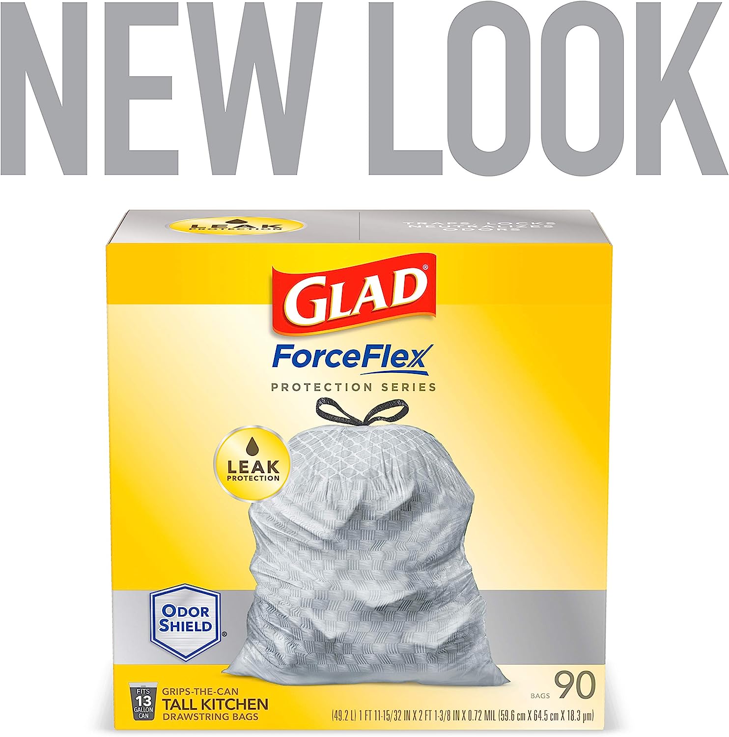 Glad Protection Series Force Flex Drawstring Fresh Clean Odor Shield 13 Gallon 1/110ct