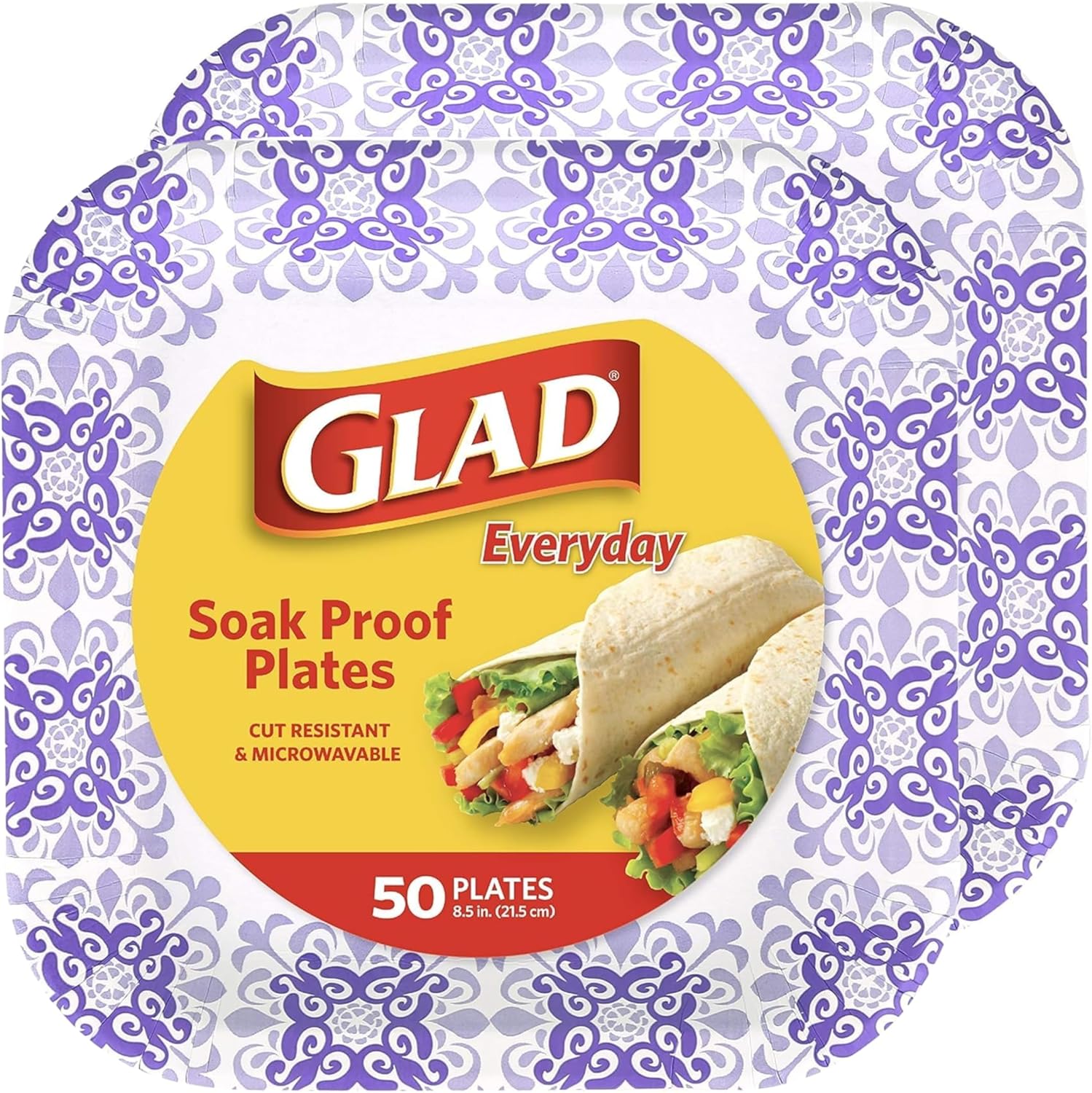 Glad Square Disposable Paper Plates for All Occasions | Soak Proof, Cut Proof, Microwaveable Heavy Duty Disposable Plates | 8.5