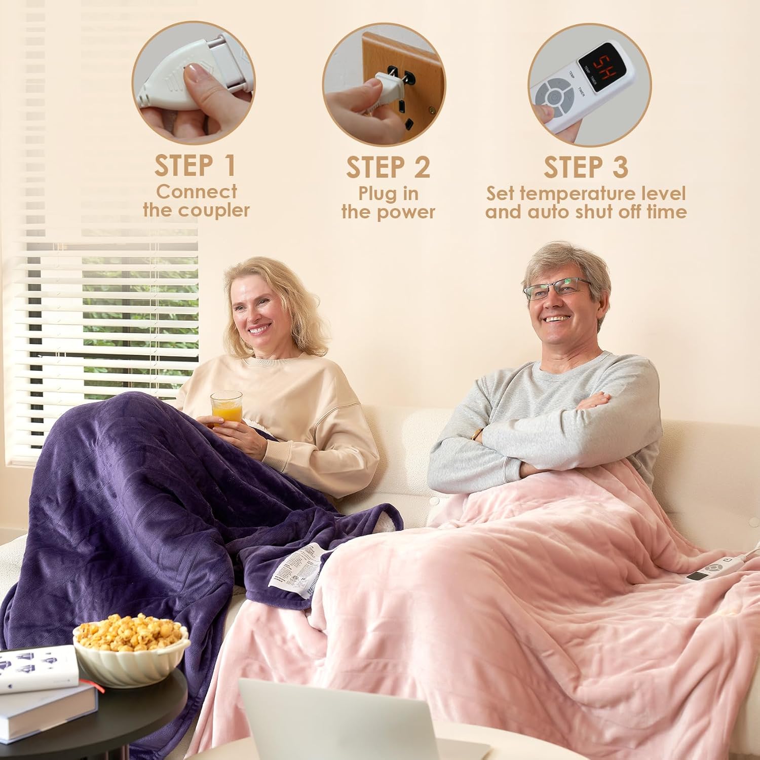 EHEYCIGA Heated Blanket Electric Blanket Throw - Heating Blanket with 9 Heating Levels & 10 Hours Auto Off, Soft Cozy Sherpa Washable Blanket with Fast Heating, 50 x 60 Inches