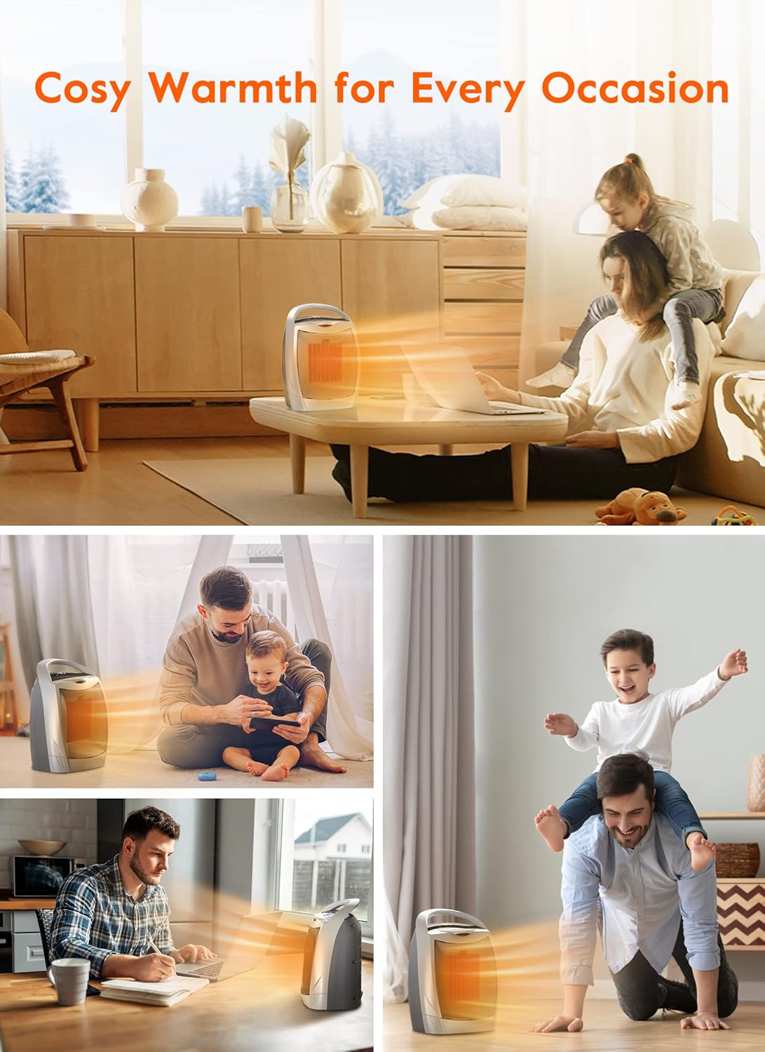 GiveBest Portable Electric Space Heater with Thermostat, 1500W/750W Safe and Quiet Ceramic Heater Fan, Heat Up 200 Square Feet for Office Room Desk Indoor Use, Silver