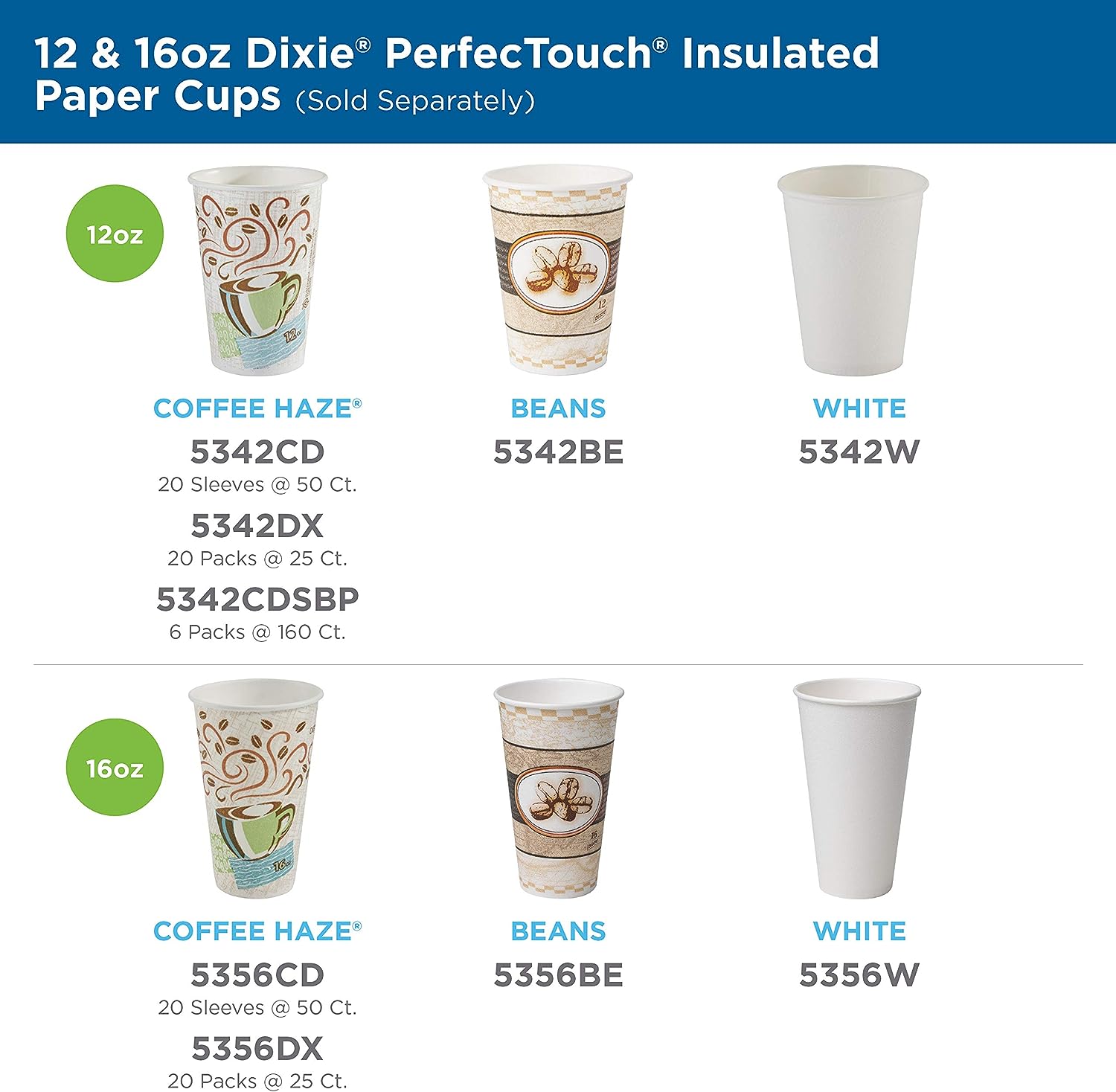 Dixie PerfecTouch 12 Oz Insulated Paper Hot Coffee Cup by GP PRO (Georgia-Pacific); Coffee Haze; 5342DX; 500 Count (25 Cups Per Sleeve; 20 Sleeves Per Case)