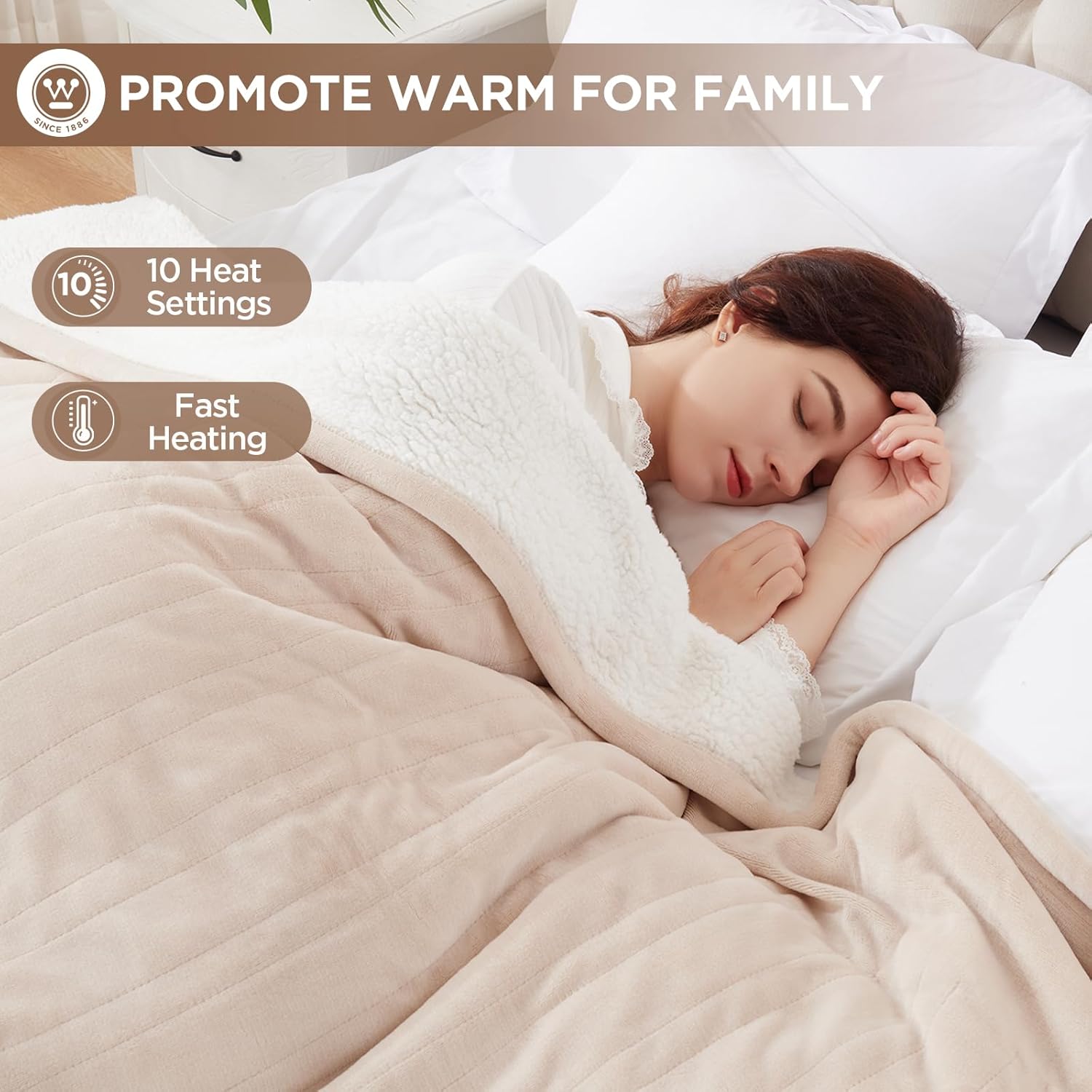 Westinghouse Heated Throw Blanket, Soft Flannel to Sherpa Electric Throw with 6 Heating Levels, 2-10 Hours Time Settings, Fast Heating, Machine Washable 50x60 Inch, Charcoal