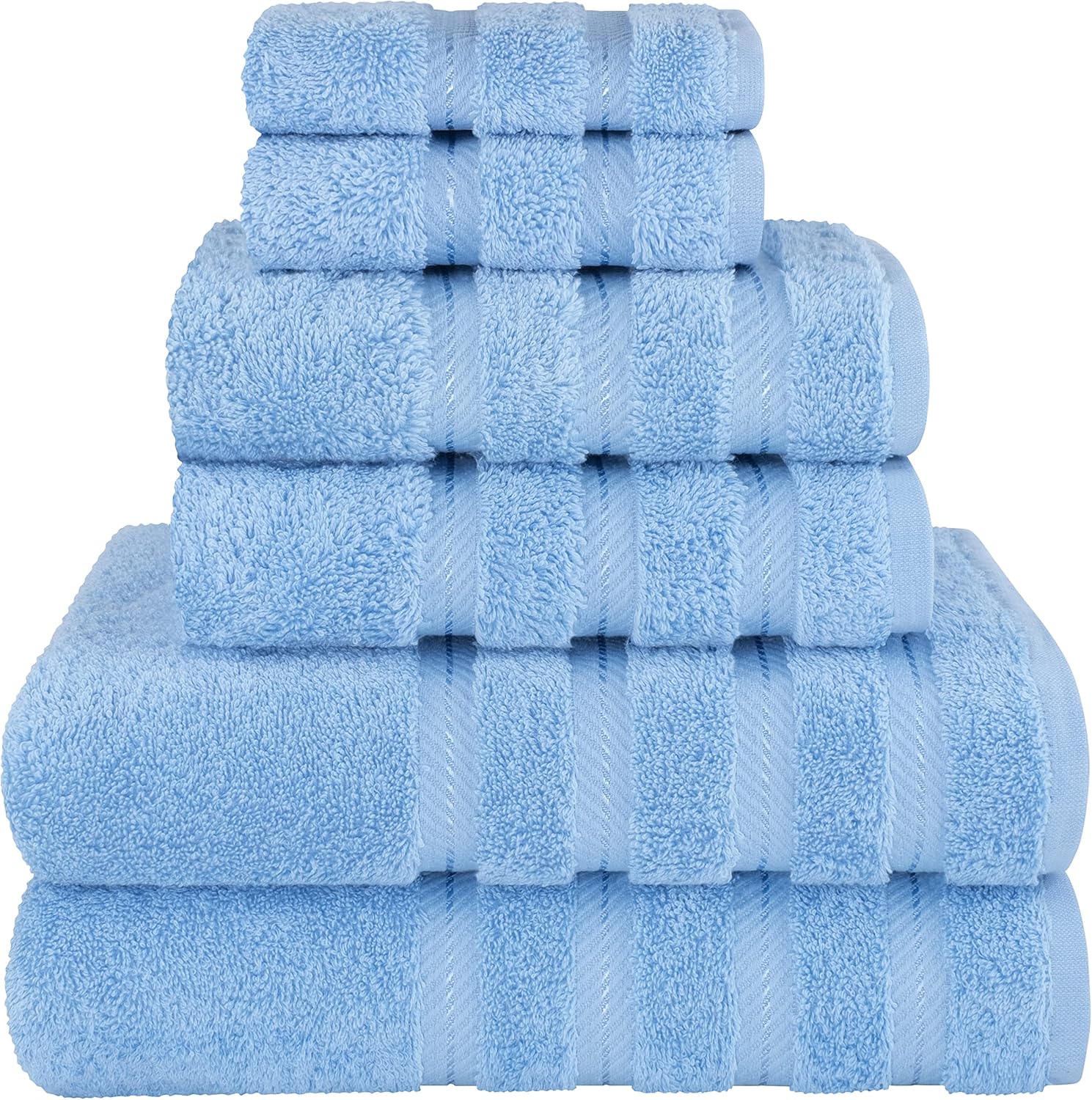 American Soft Linen Luxury 6 Piece Towel Set, 2 Bath Towels 2 Hand Towels 2 Washcloths, 100% Cotton Turkish Towels for Bathroom, Light Grey Towel Sets