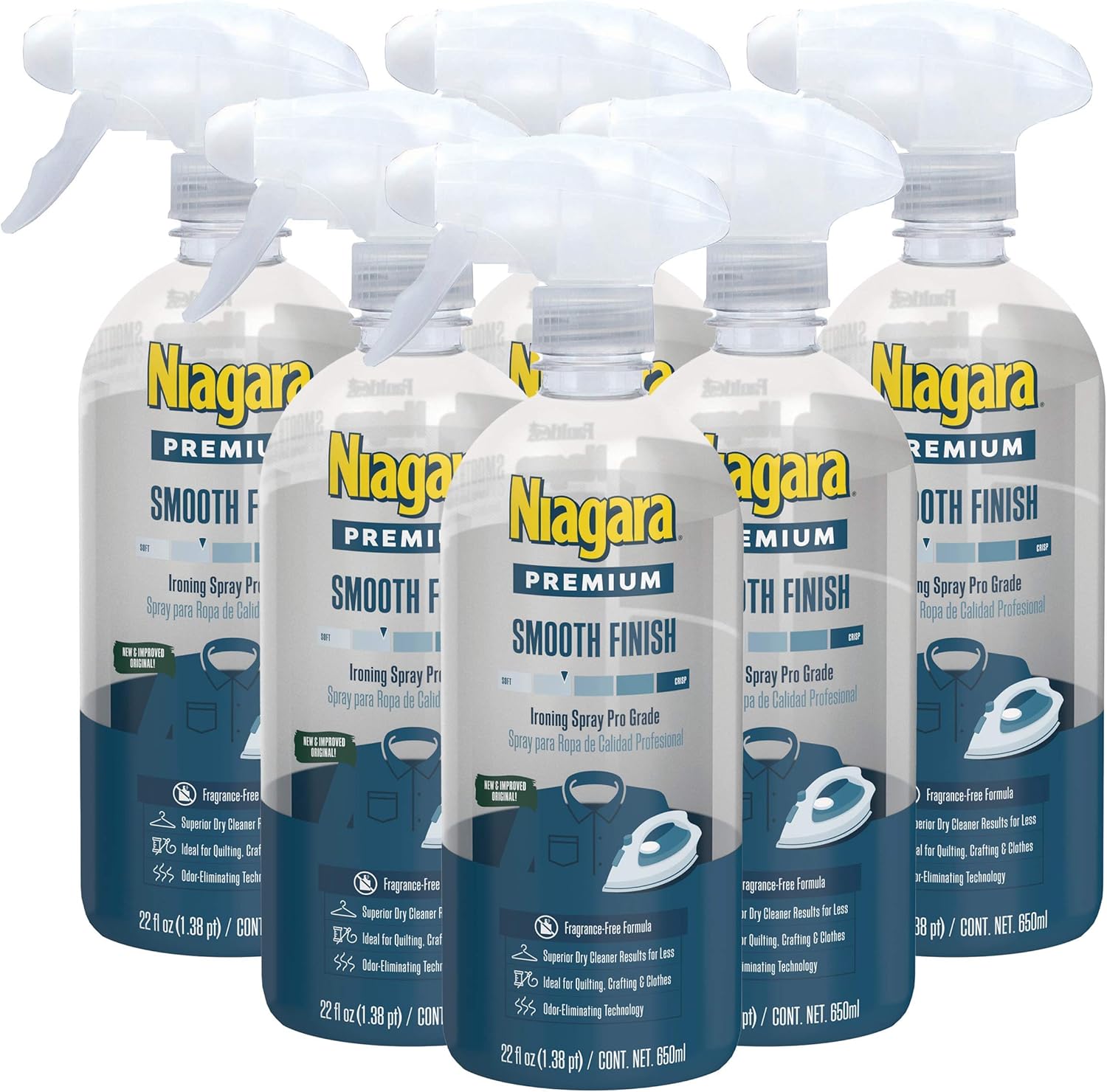 NIAGARA Spray Starch (22 Oz, 2 Pack) Trigger Pump Liquid Starch for Ironing, Non-Aerosol Spray on Starch, Reduces Ironing Time, No Flaking, Sticking or Clogging, Biodegradable Ingredients, Recyclable