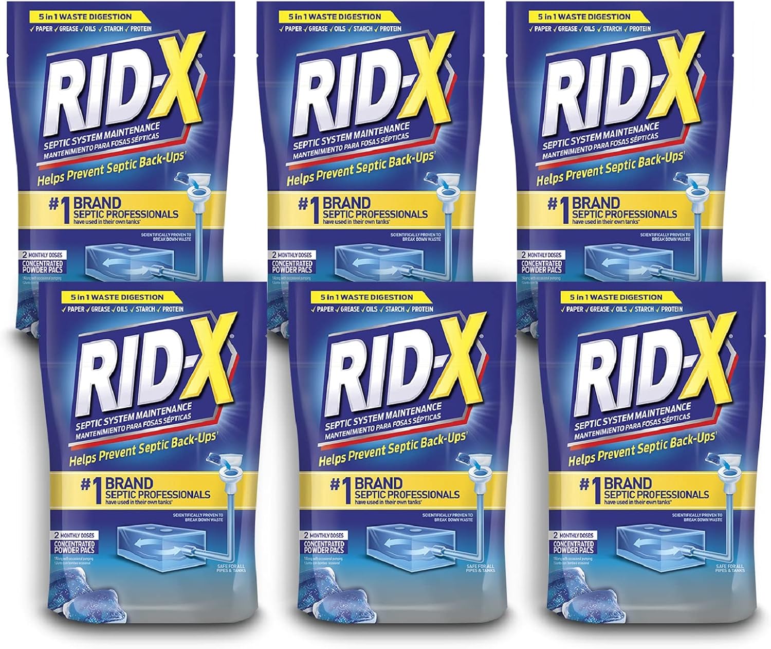 Rid-X Septic System Treatment, Septic Tank Treatment, 3-Monthly Supply Dual Action Septi-Pacs - 3.2 oz