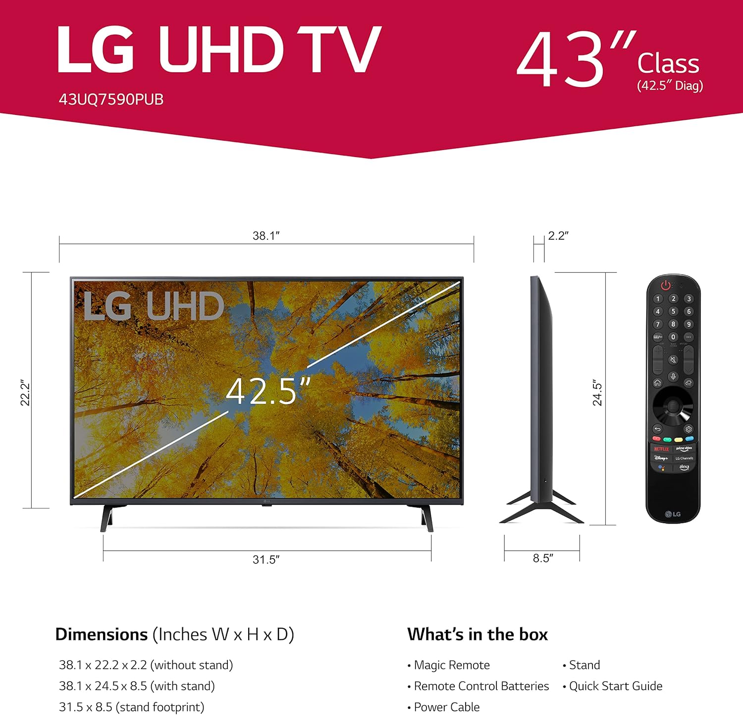 LG 75-Inch Class UQ7590 Series 4K Smart TV, AI-Powered 4K, Cloud Gaming (75UQ7590PUB, 2022),Grey