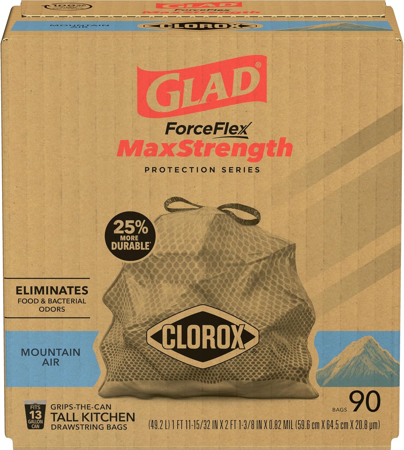 Glad ForceFlex MaxStrength with Clorox Trash Bags, 13 Gal, Lemon Fresh Bleach, 90 Ct, Pack May Vary