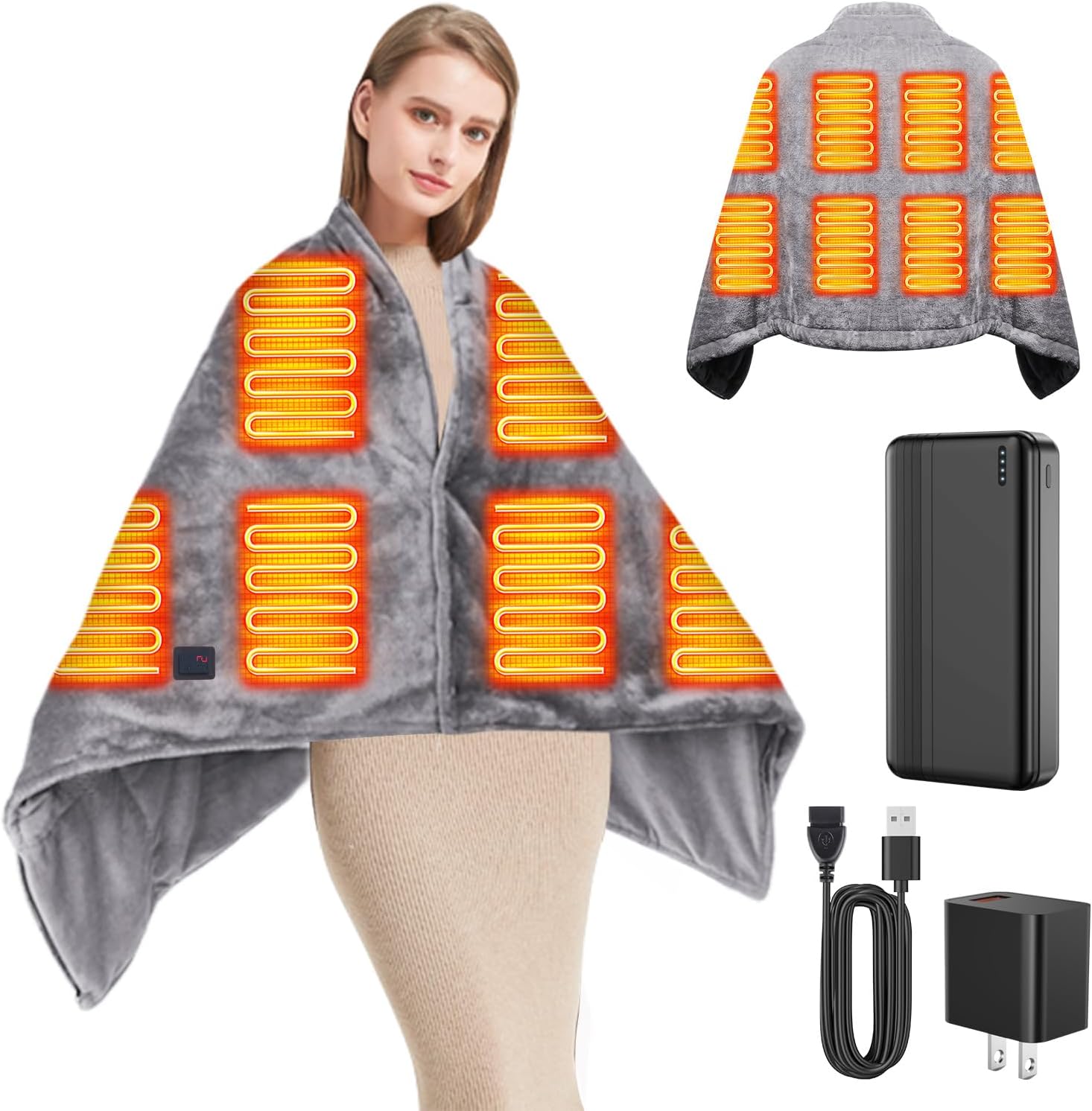 USB Heated Blanket,Portable Heated Blanket,Cordless Electric Blanket with 20000mAH Battery,18W High-Power,Machine Washable Super Cozy Soft,3 Heating Levels and Timing Function