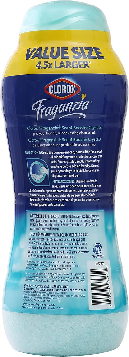 Clorox Fraganzia In-Wash Scent Booster Crystals in Ocean Scent, 18 Oz Twin Pack | Laundry Scent Booster Crystals | In-wash Scent Booster for Fresh Laundry in Ocean Scent 18 Ounce Twin Pack, 36oz