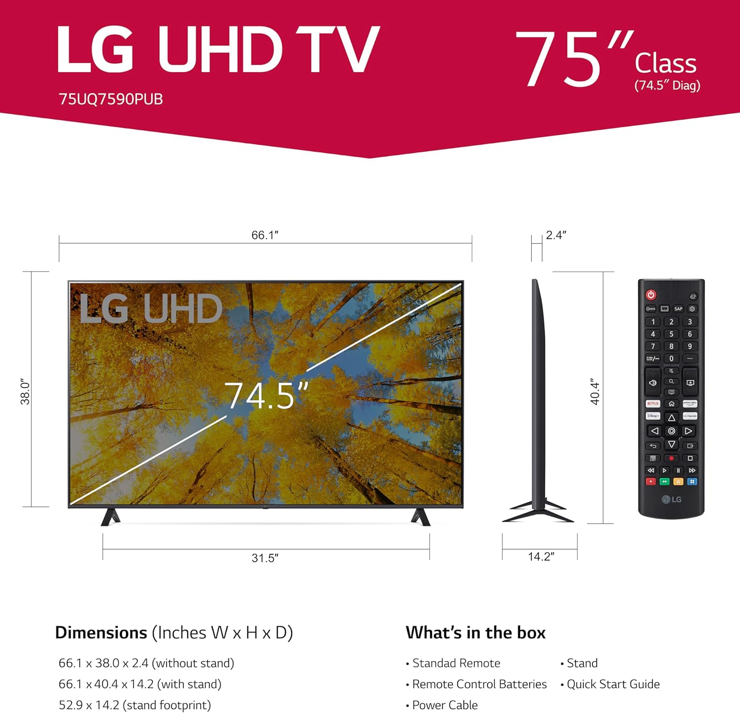 LG 75-Inch Class UQ7590 Series 4K Smart TV, AI-Powered 4K, Cloud Gaming (75UQ7590PUB, 2022),Grey