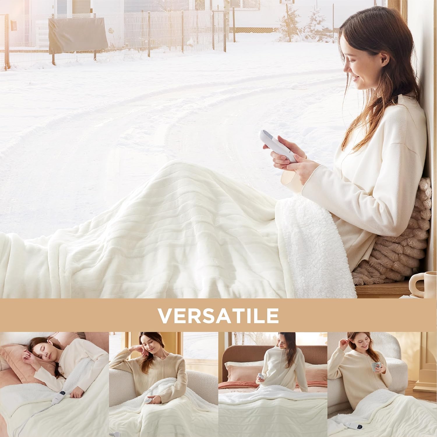 Bedsure Heated Blanket Electric Throw - Soft Flannel Electric Blanket, Heating Blanket with 4 Time Settings & 6 Heat Settings, Warm Blanket Gift for Grandma (50x60 inches, Grey)