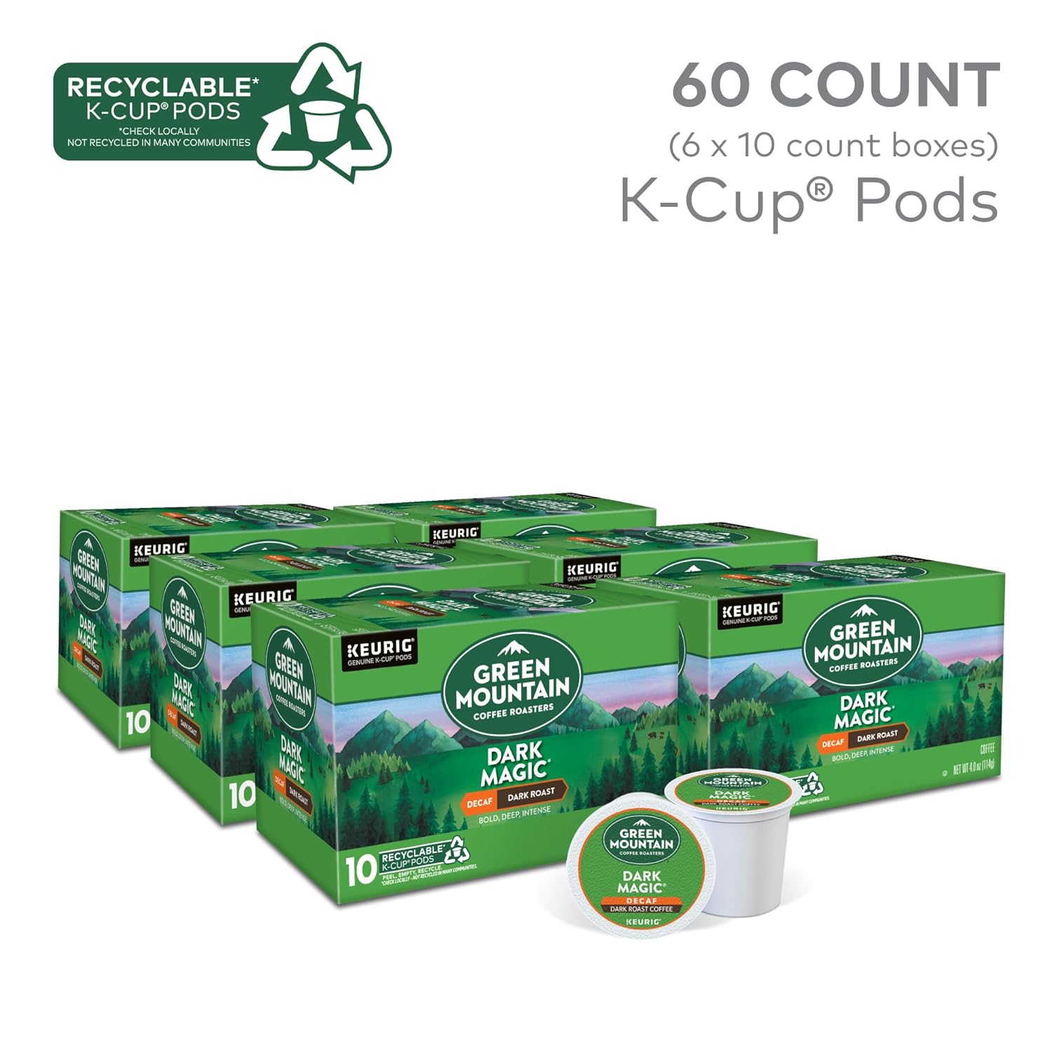 Green Mountain Coffee Roasters Dark Magic Keurig Single-Serve K-Cup Pods, Dark Roast Coffee, 72 Count (6 Packs of 12)