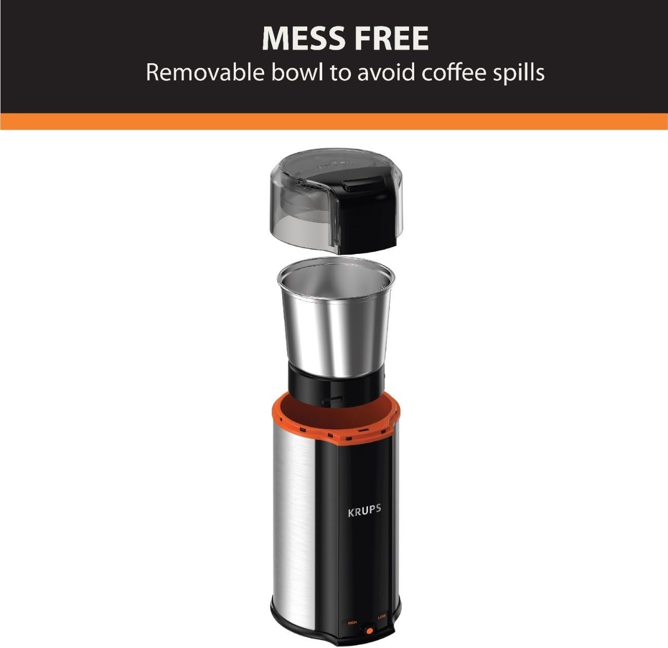 Krups One-Touch Coffee and Spice Grinder 3 Ounce Bean Hopper Easy to Use, One Touch Operation 200 Watts Coffee, Spices, Dry Herbs, Nuts, 12 Cup Black