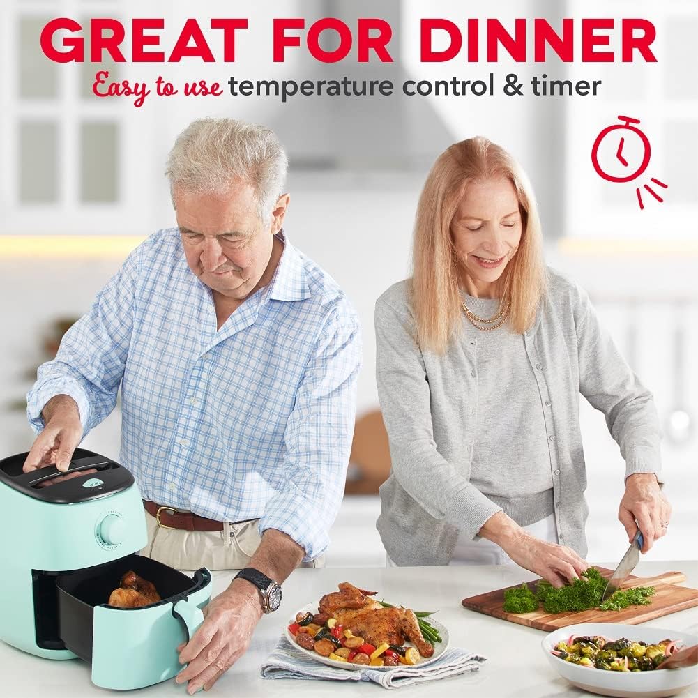 DASH Tasti-Crisp™ Electric Air Fryer Oven, 2.6 Qt., Aqua – Compact Air Fryer for Healthier Food in Minutes, Ideal for Small Spaces - Auto Shut Off, Analog, 1000-Watt