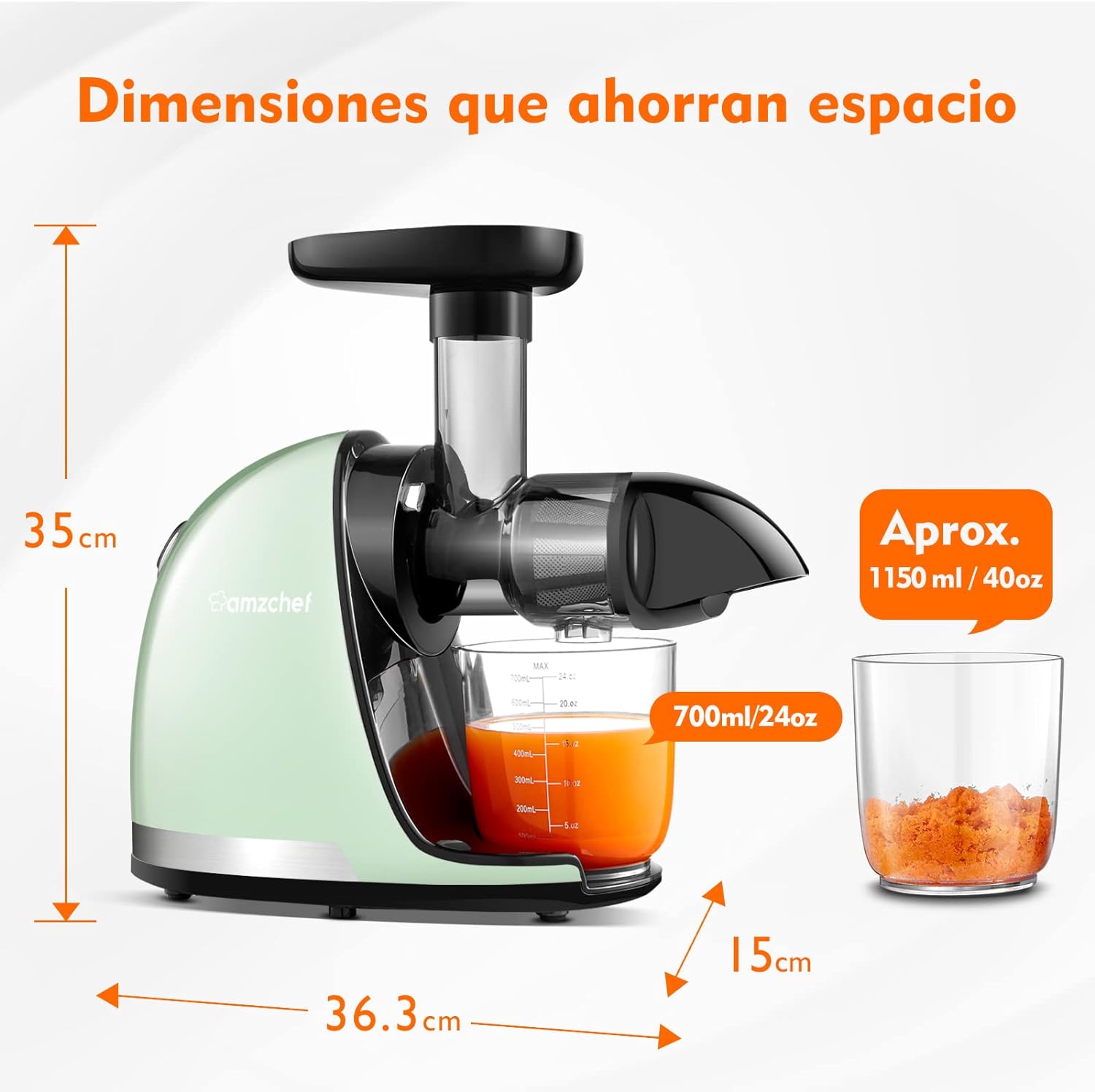 Masticating Juicer Machines, AMZCHEF Slow Cold Press Juicer with Reverse Function, High Juice Yield, Easy Clean with Brush,Recipes for High Nutrient Fruits and Vegetables, Gray(Updated)