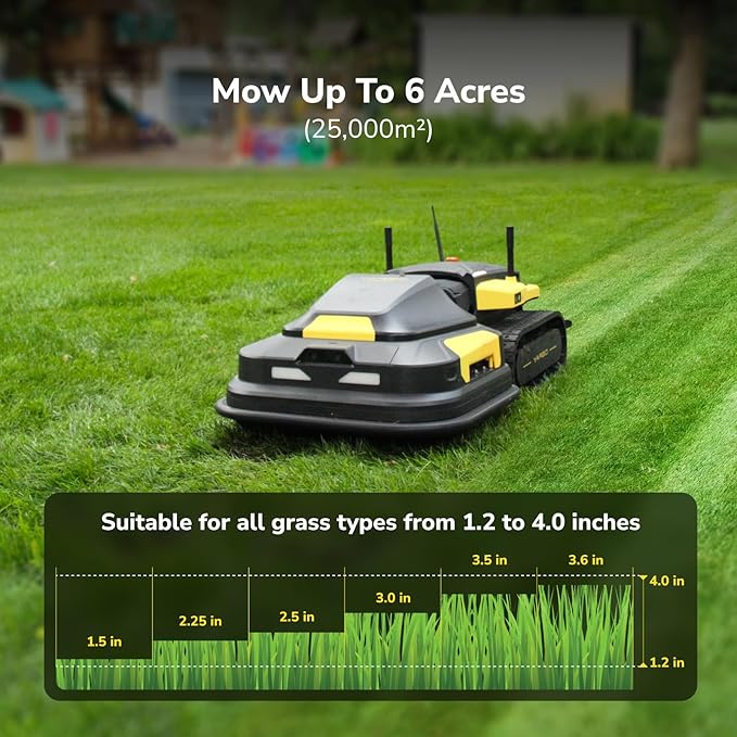 YARBO Robot Lawn Mower, Remote Control Robotic Lawnmower for Large Yard Up to 6 Acres, 70% Steep Slopes, AI Multi-Zone Mapping & 360° Obstacle Avoidance, RTK GPS, Modular Design, Perimeter Wire Free