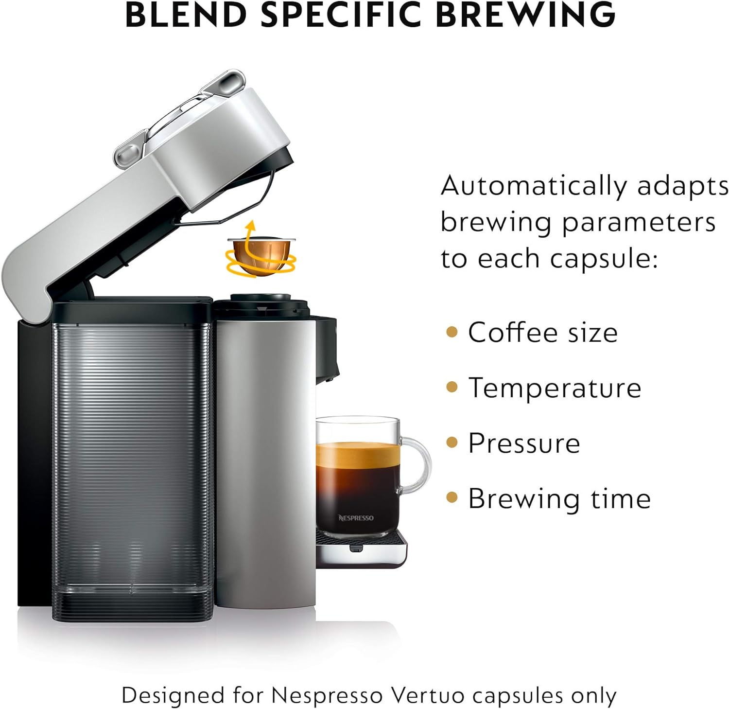 Nespresso Vertuo Coffee and Espresso Maker,1597 ml, by De'Longhi, Graphite Metal