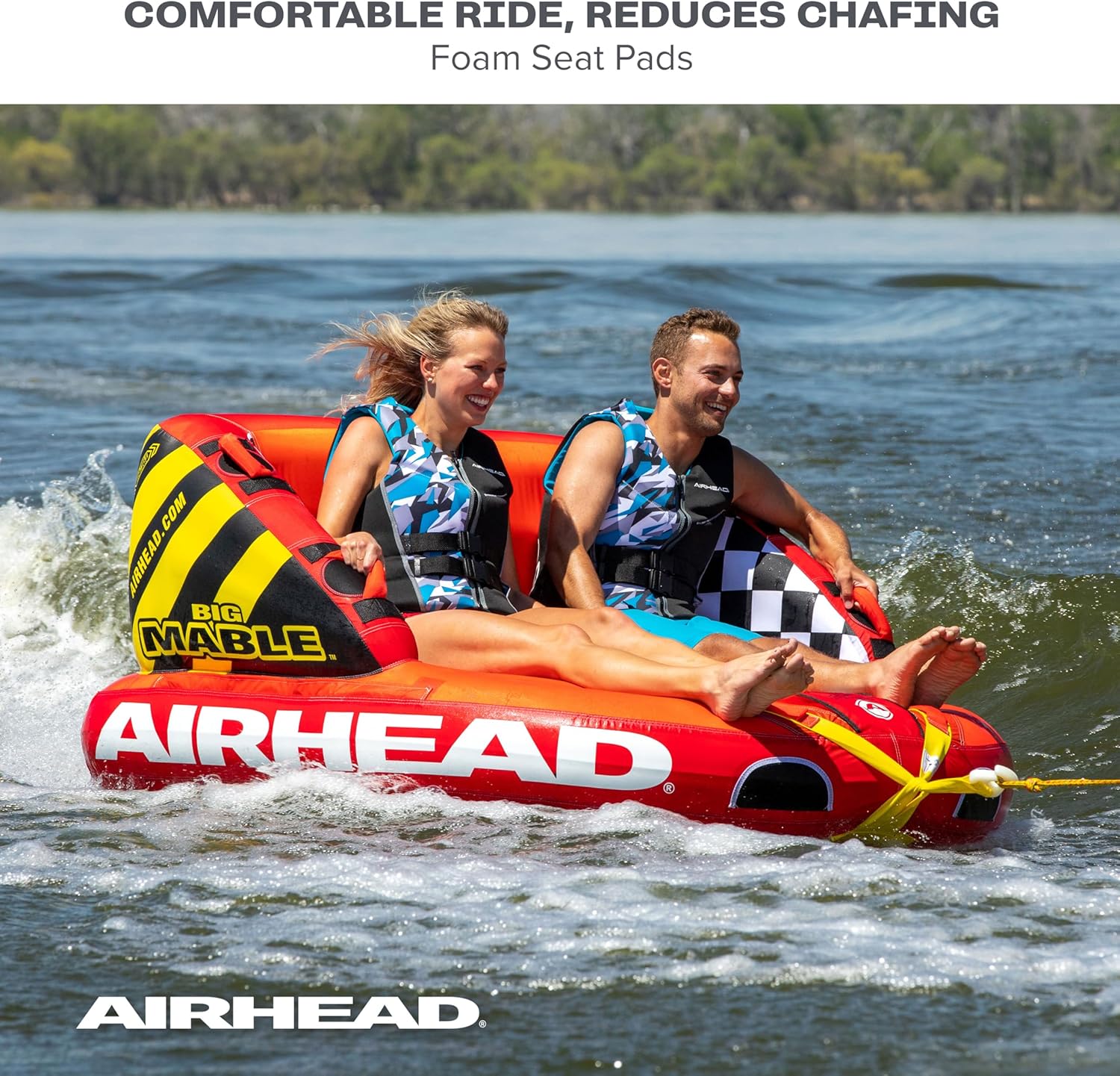 Airhead Mable Inflatable Towable Tube, 1-4 Rider Models, Dual Tow Points, Full Nylon Cover, EVA Foam Pads, Patented Speed Valve, Boat Tubes and Towables