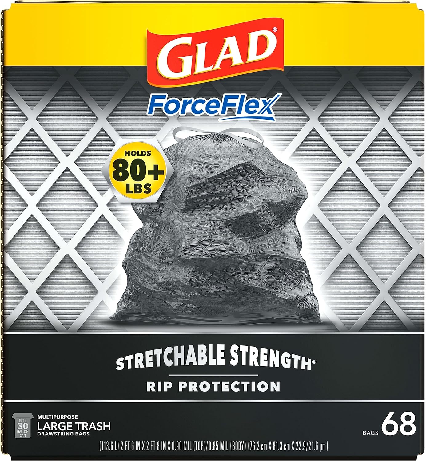 Glad Large Drawstring Trash Bags, ForceFlex 30 Gallon Black Trash Bags, 50 Count (Package May Vary)