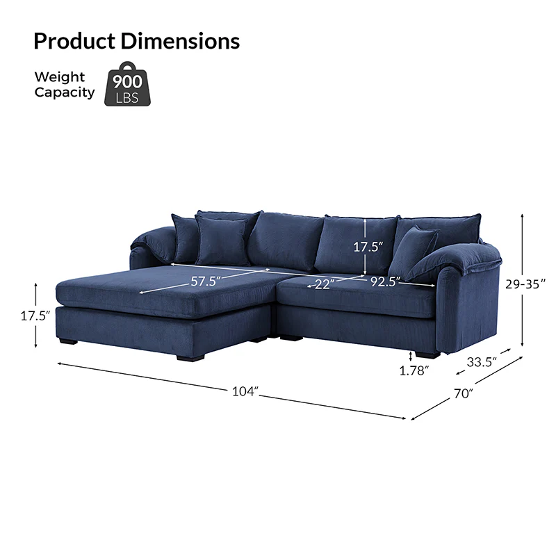Aladino 2-Piece Upholstered Reversible Sectional Sofa with Storage