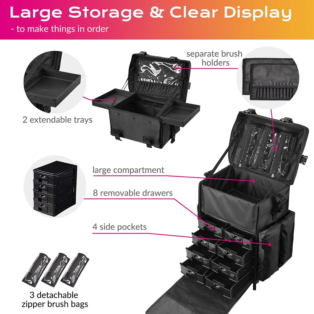 Byootique 2 in 1 Rolling Makeup Suitcase with Drawers Nylon