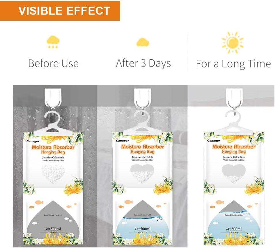 CANAGER Hanging Moisture Absorber, Lavender Vanilla Moistureproof Hanging Bag，Dehumidifier Bag (8 packs) Hanging Closet Dehumidifier Bags, Moisture Absorb 12.5 oz